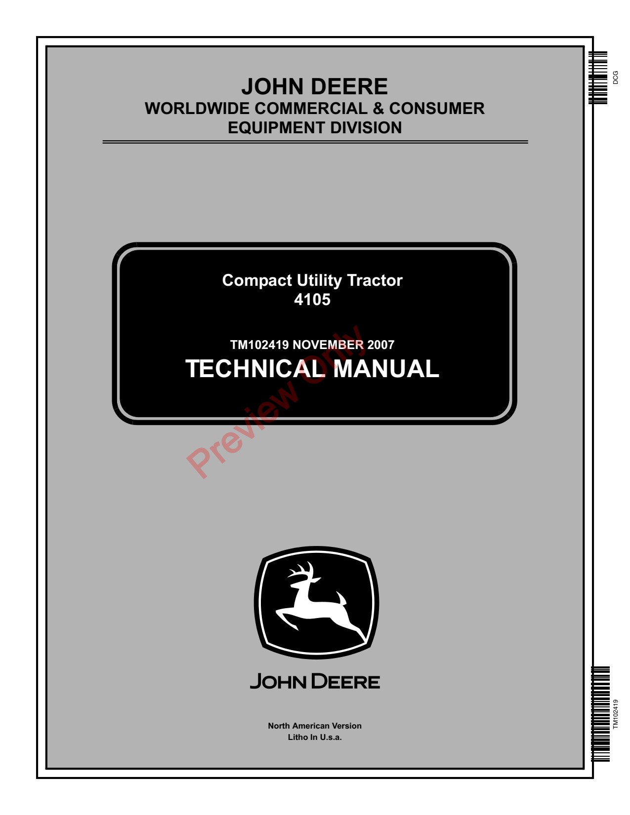 John Deere 4105 Compact Utility Tractor Technical Manual TM102419 1 John Deere 4105 Compact Utility Tractor Technical Manual TM102419