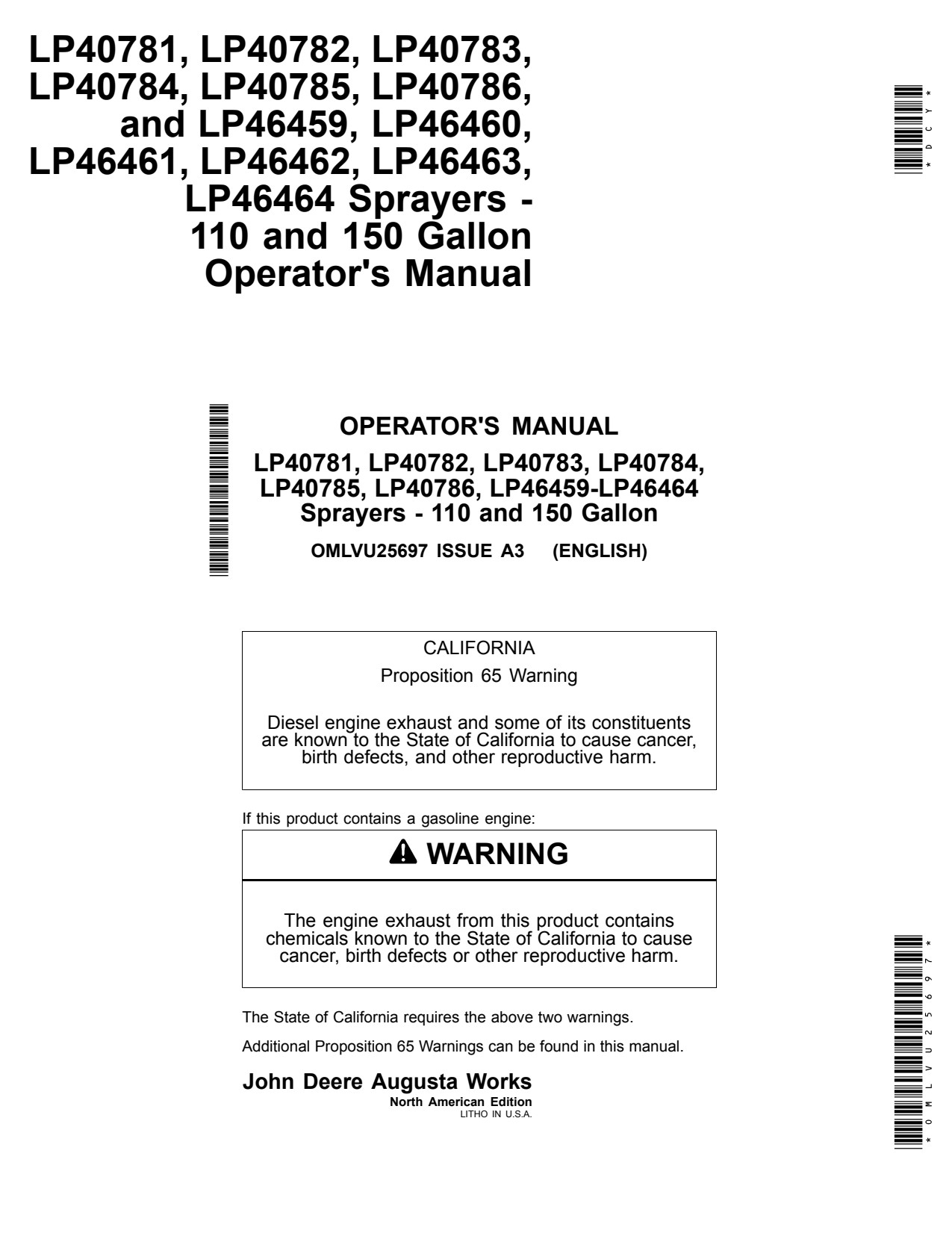 John Deere 4120 to 4720 3120 3720 LP40781 110 Gallon LP40782 LP40786 Sprayer Operator Manual OMLVU25697 1 John Deere 4120 to 4720 3120 3720 LP40781 110 Gallon LP40782 LP40786 Sprayer Operator Manual OMLVU25697