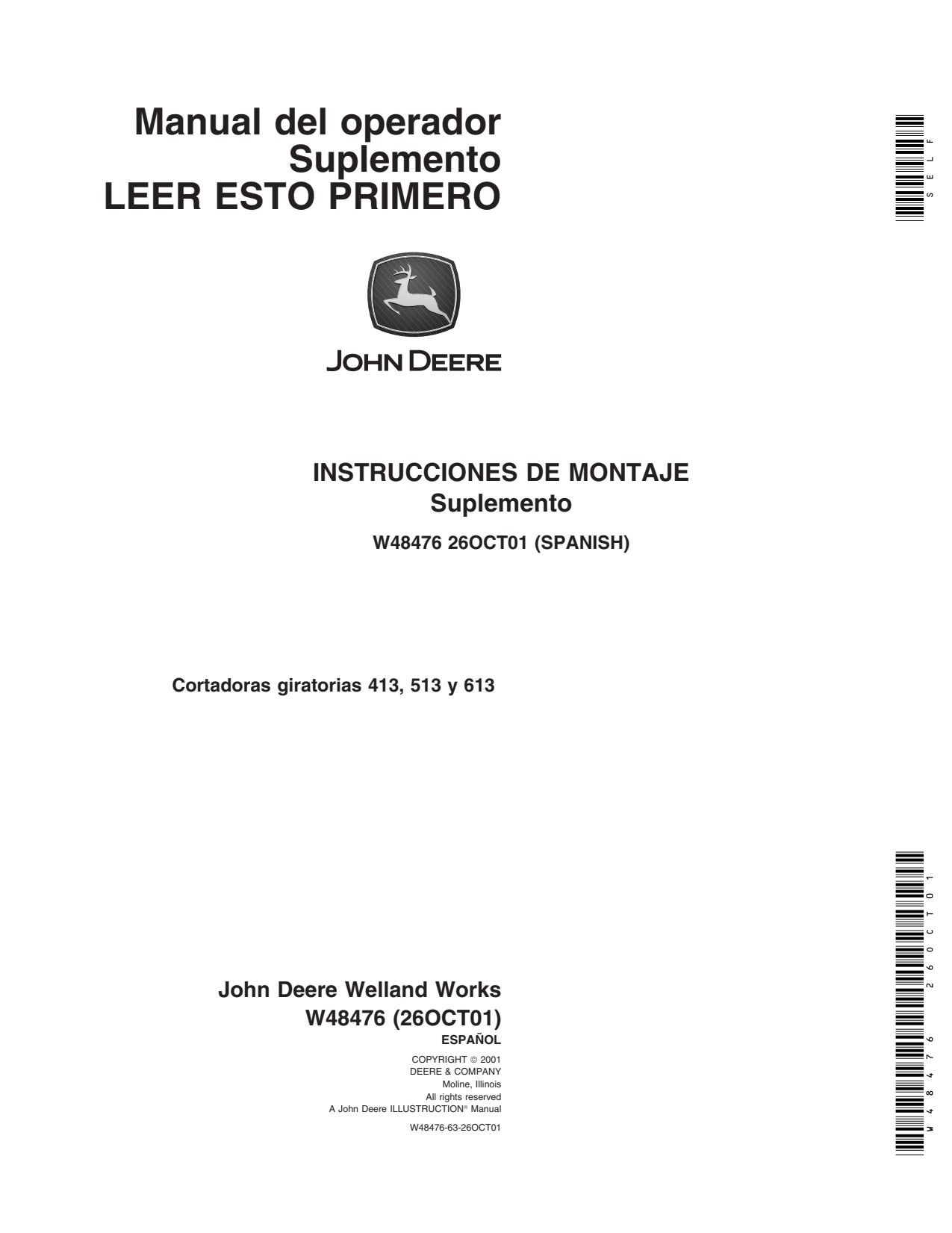 John Deere 413 to 613 OMW43403 A5 Rotary Cutter Operator Manual W48476 ES 1 John Deere 413 to 613 OMW43403 A5 Rotary Cutter Operator Manual W48476 ES