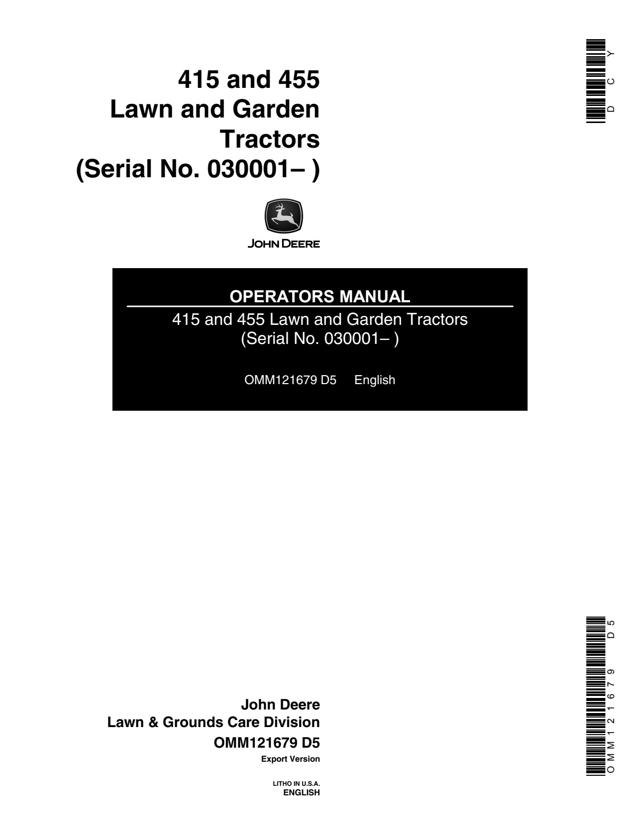 John Deere 415 455 Garden Tractor Operator Manual OMM121679 1 John Deere 415 455 Garden Tractor Operator Manual OMM121679