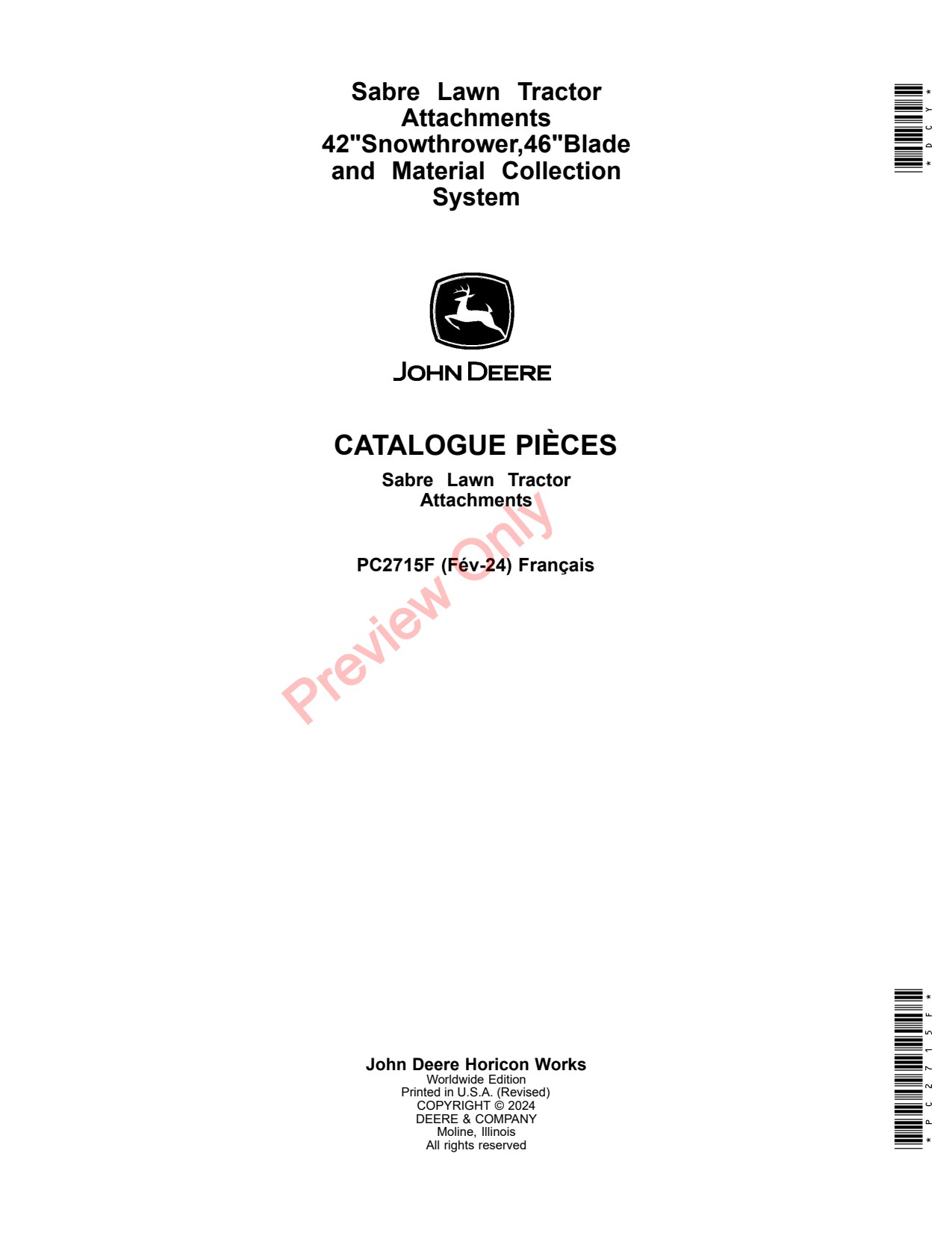John Deere 42 46 MCS Sabre Material Collection System Parts Catalog PC2715F FR 1 John Deere 42 46 MCS Sabre Material Collection System Parts Catalog PC2715F FR