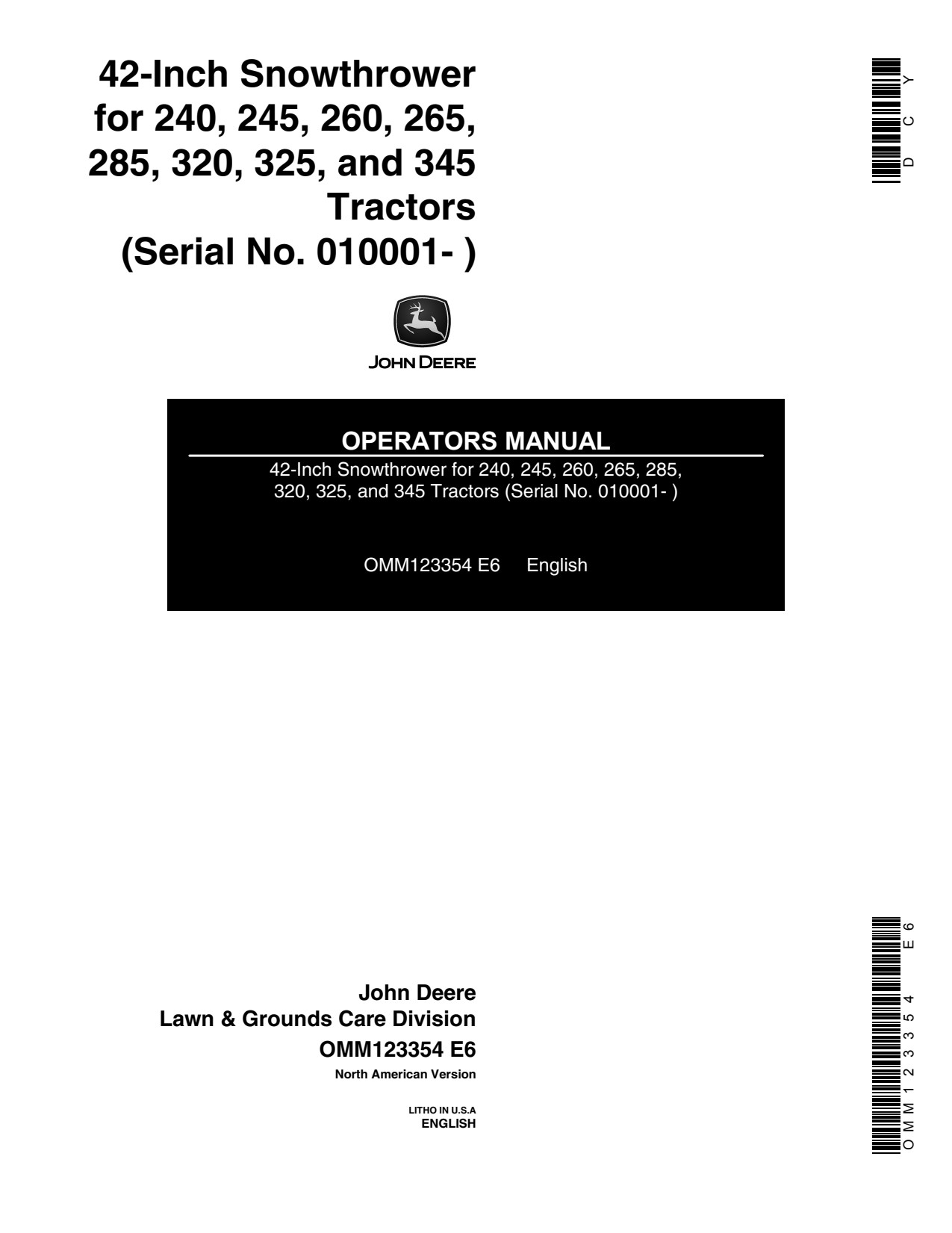 John Deere 42 Inch 245 240 260 265 285 320 325 345 Snow Blower Operator Manual OMM123354 1 John Deere 42 Inch 245 240 260 265 285 320 325 345 Snow Blower Operator Manual OMM123354