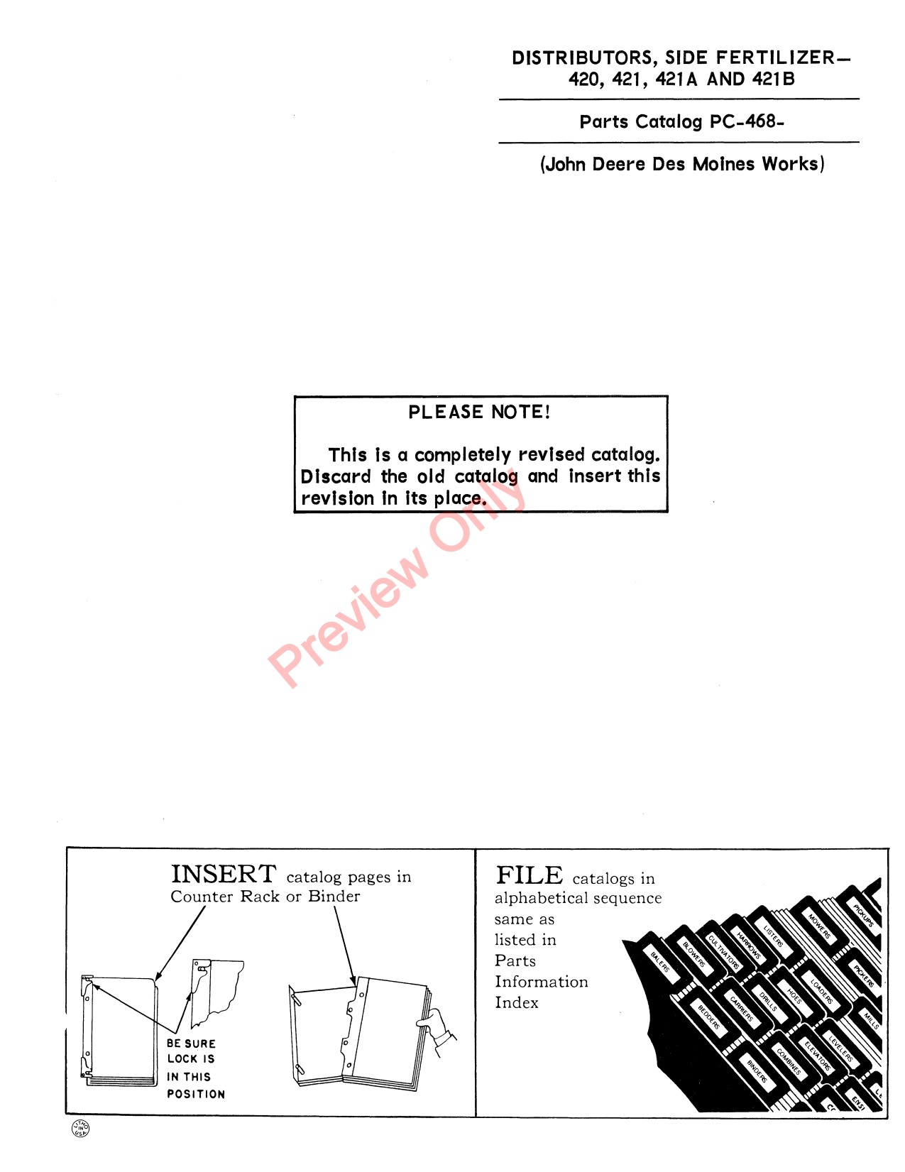 John Deere 420 421 420A 421A 421B Side Fertilizer Applicator Parts Catalog PC468 1 John Deere 420 421 420A 421A 421B Side Fertilizer Applicator Parts Catalog PC468