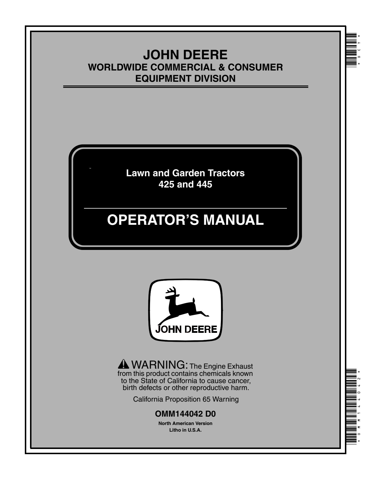 John Deere 425 445 Garden Tractor Operator Manual OMM144042 1 John Deere 425 445 Garden Tractor Operator Manual OMM144042