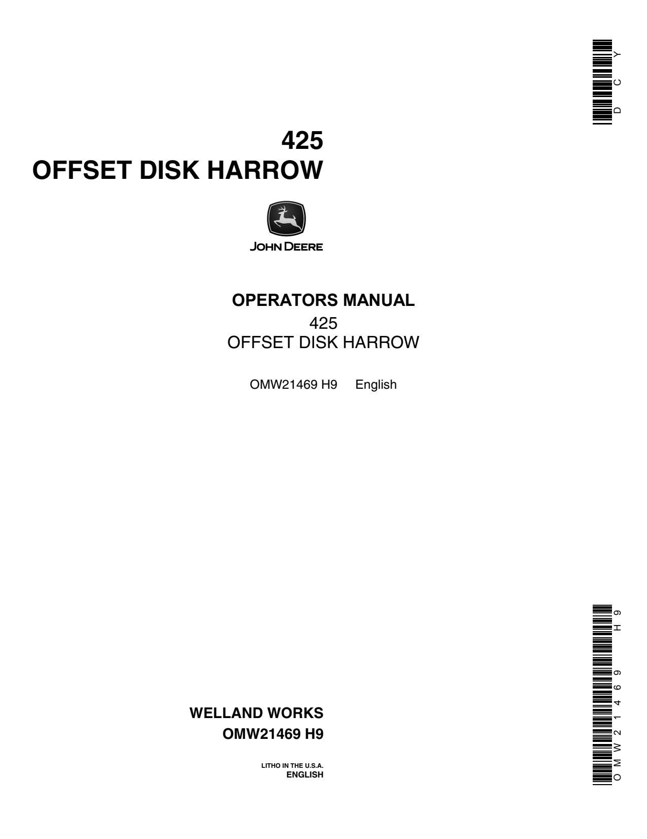 John Deere 425 Offset Disk Harrow Operator Manual OMW21469 1 John Deere 425 Offset Disk Harrow Operator Manual OMW21469