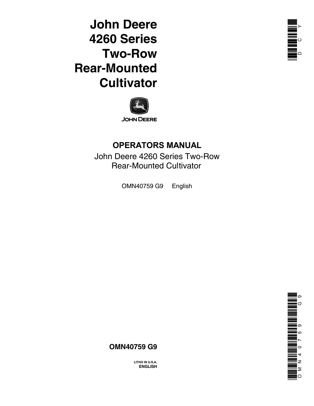 John Deere 4260 Two-row Cultivator Operator Manual OMN40759 1 John Deere 4260 Two-row Cultivator Operator Manual OMN40759