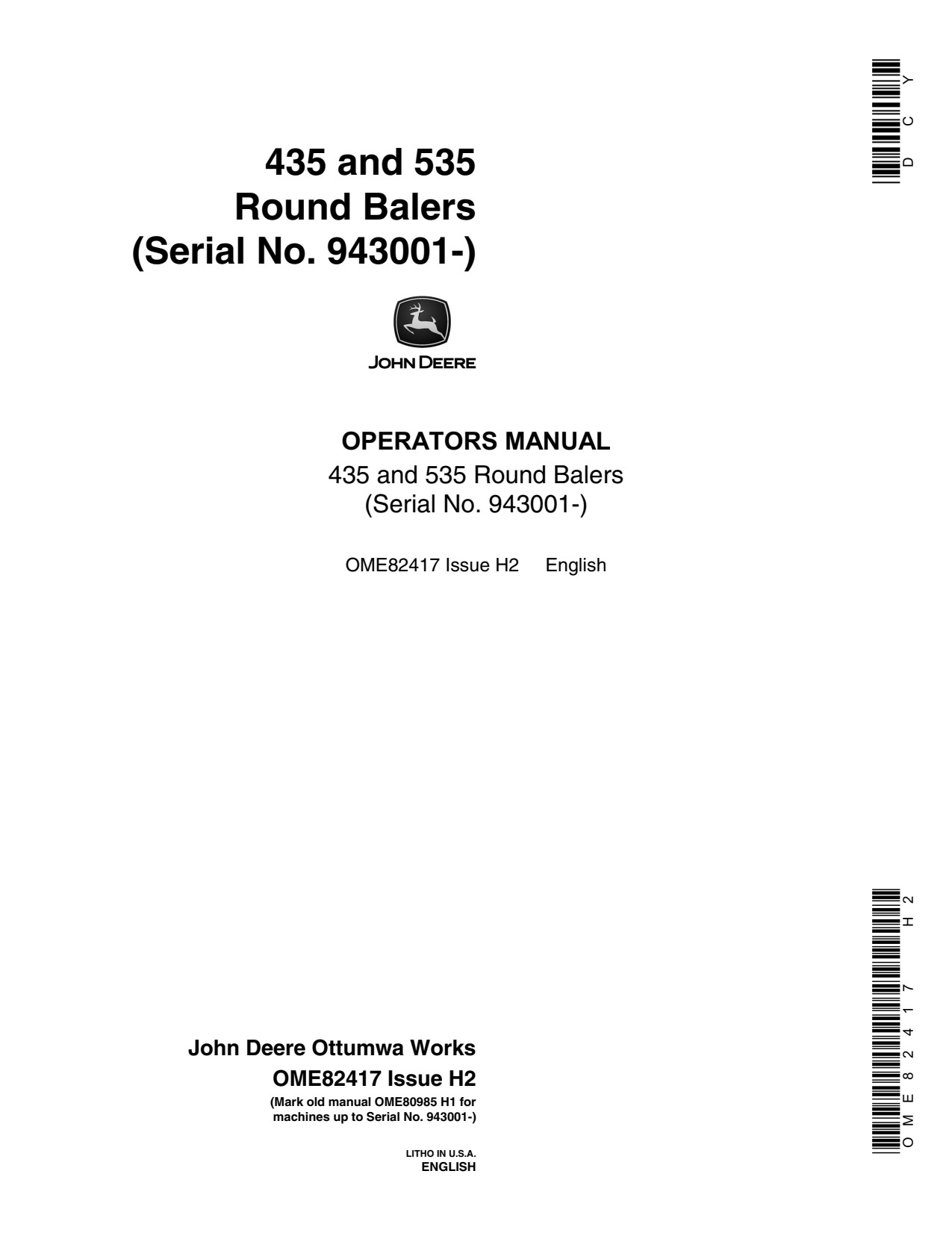 John Deere 435 535 OME87620 Round Baler Operator Manual OME82417 1 John Deere 435 535 OME87620 Round Baler Operator Manual OME82417