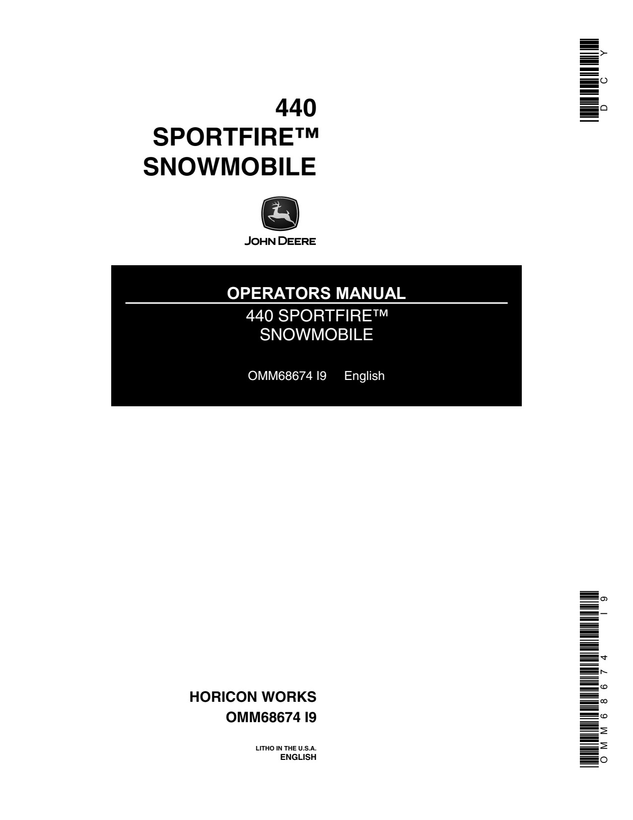 John Deere 440 Sportfire Snowmobile Operator Manual OMM68674 1 John Deere 440 Sportfire Snowmobile Operator Manual OMM68674