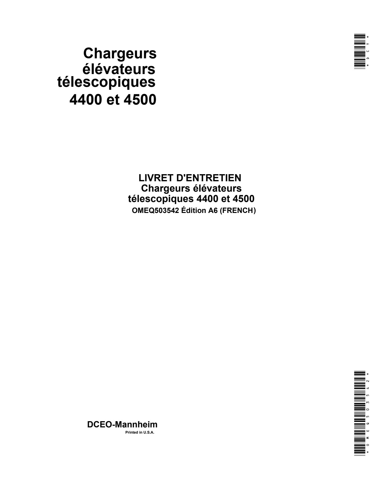 John Deere 4400 4500 Telehandler Operator Manual OMEQ503542 FR 1 John Deere 4400 4500 Telehandler Operator Manual OMEQ503542 FR