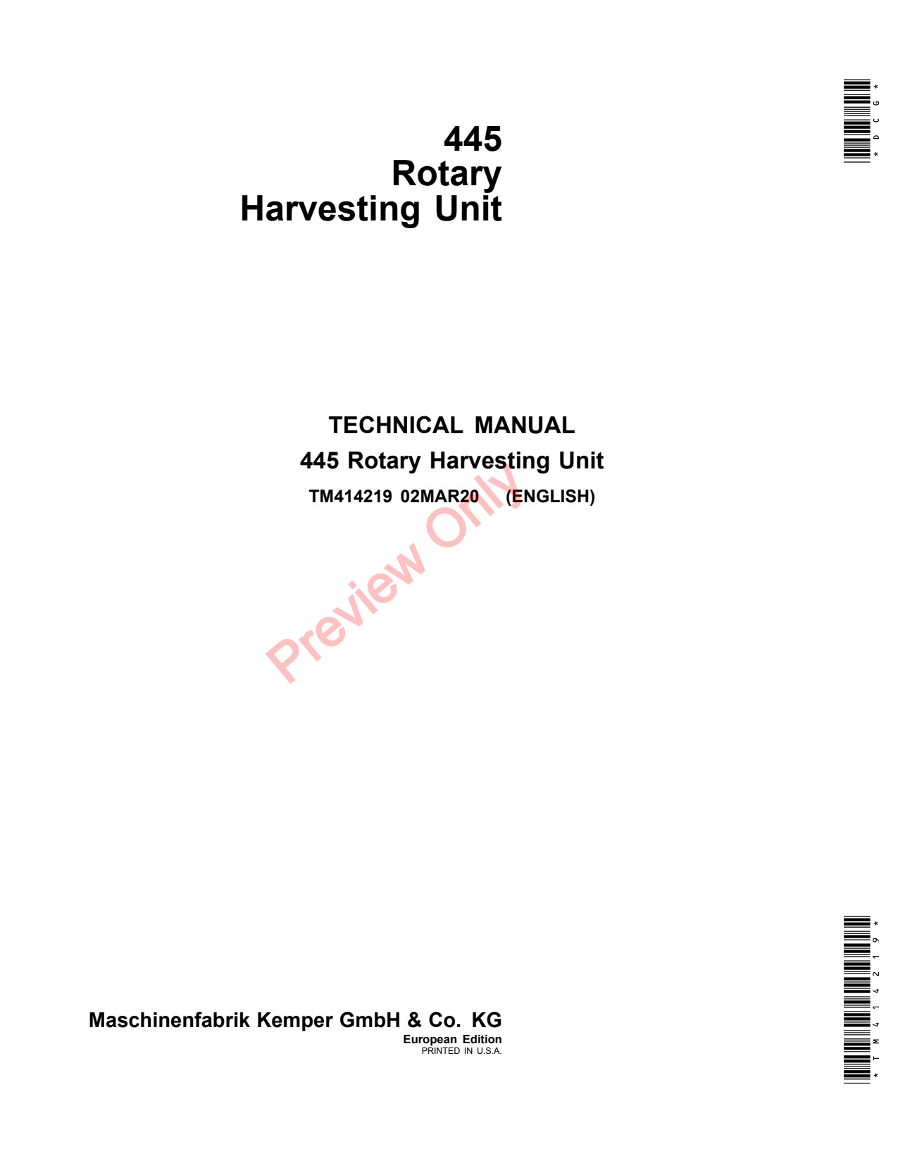 John Deere 445 Rotary Harvesting Unit Technical Manual TM414219 1 John Deere 445 Rotary Harvesting Unit Technical Manual TM414219