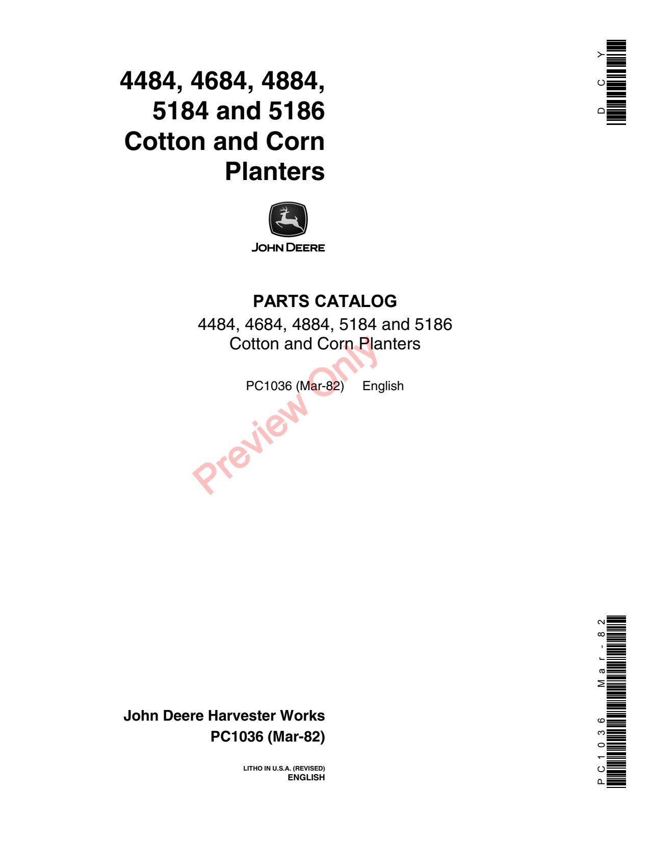 John Deere 4484 4684 5184 5186 4884 Corn Planter Parts Catalog PC1036 1 John Deere 4484 4684 5184 5186 4884 Corn Planter Parts Catalog PC1036