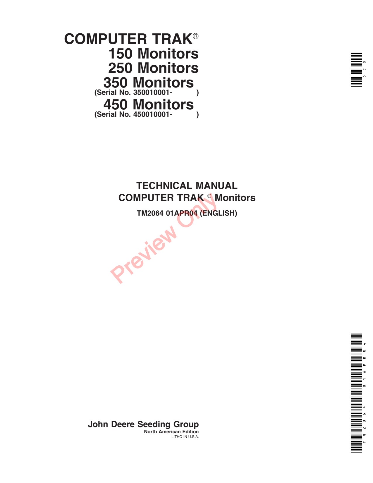 John Deere 450 350 Computer Trak Seed Monitors Technical Manual TM2064 1 John Deere 450 350 Computer Trak Seed Monitors Technical Manual TM2064