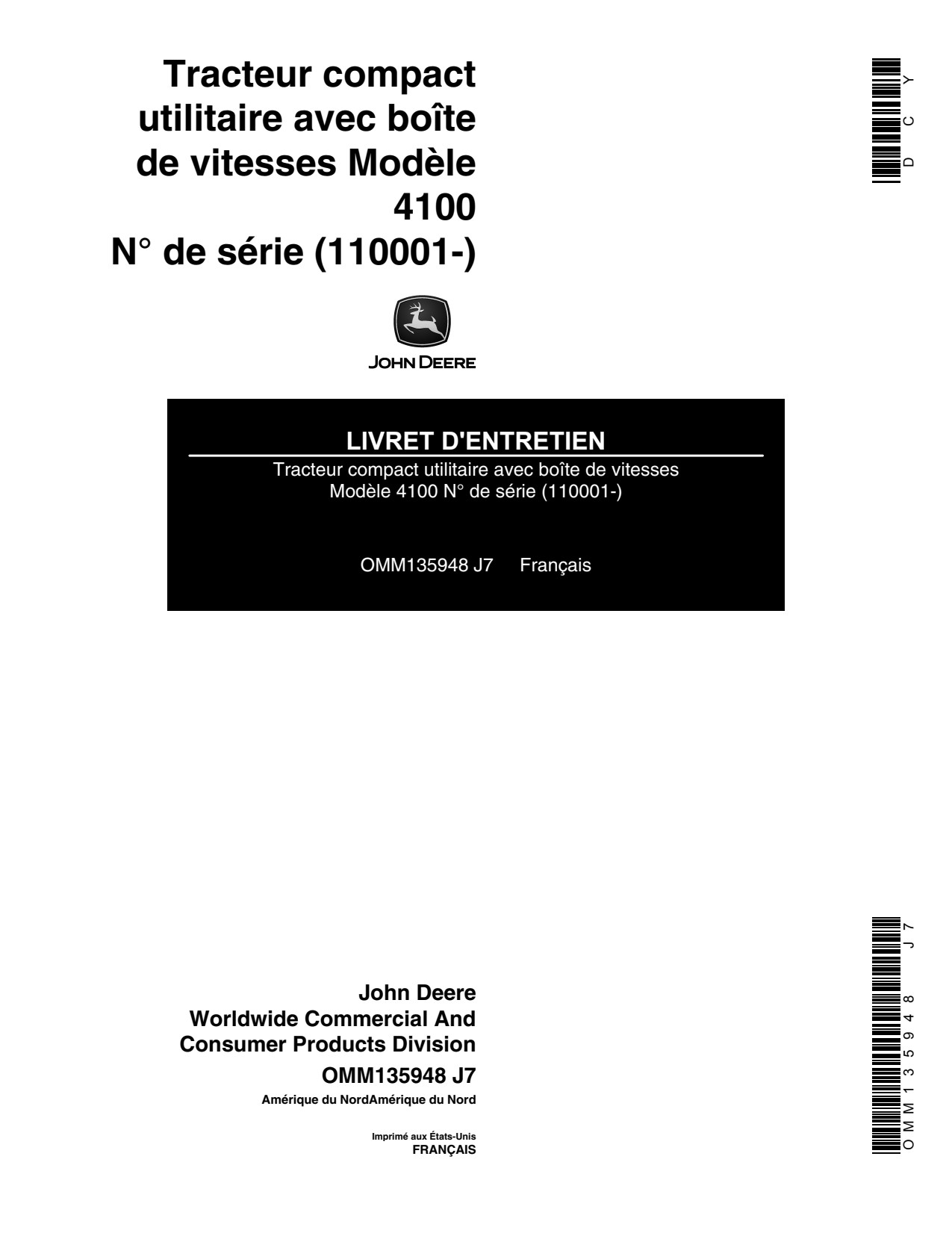 John Deere 450 4100 PTO Tiller Operator Manual OMM135948 FR 1 John Deere 450 4100 PTO Tiller Operator Manual OMM135948 FR