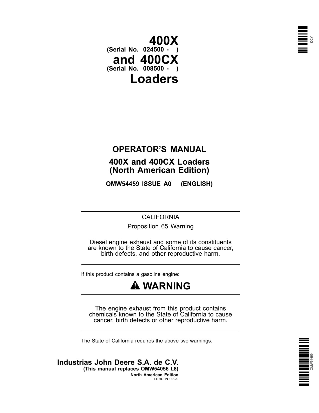 John Deere 4510 4500 to 4700 4610 4710 4120 4720 400X 400CX Loader Operator Manual OMW54459 1 John Deere 4510 4500 to 4700 4610 4710 4120 4720 400X 400CX Loader Operator Manual OMW54459