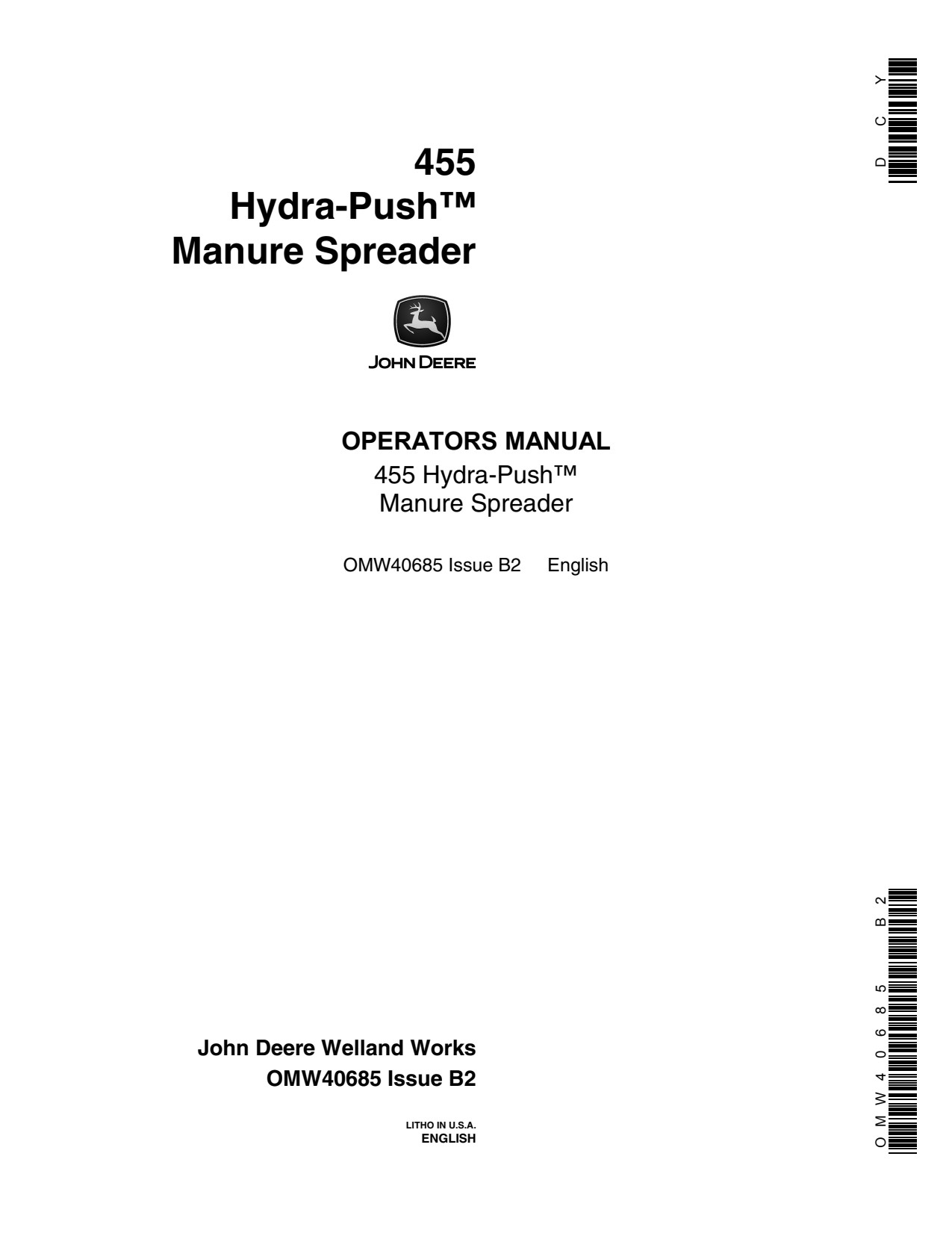 John Deere 455 Hydra-push Manure Spreader Operator Manual OMW40685 1 John Deere 455 Hydra-push Manure Spreader Operator Manual OMW40685