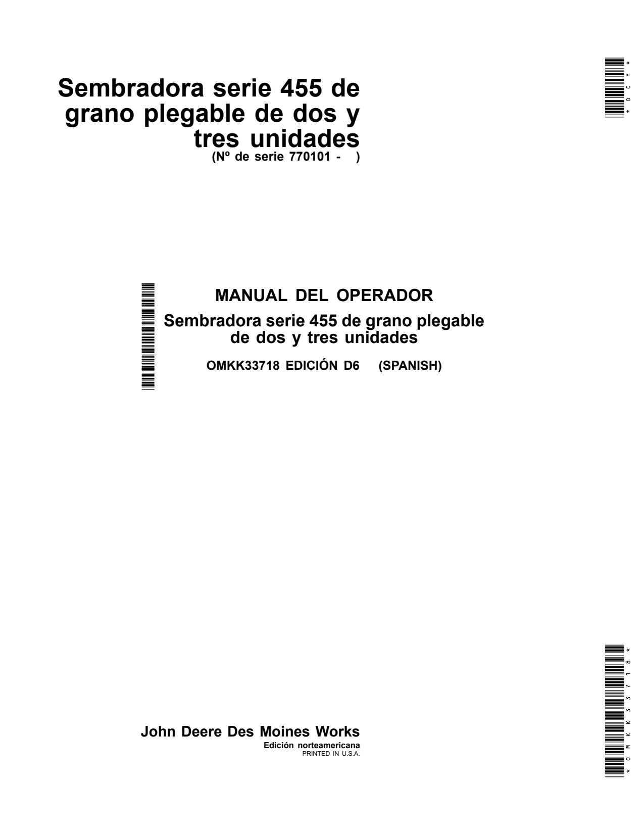 John Deere 455 Unit Folding Grain Drill Operator Manual OMKK33718 ES 1 John Deere 455 Unit Folding Grain Drill Operator Manual OMKK33718 ES
