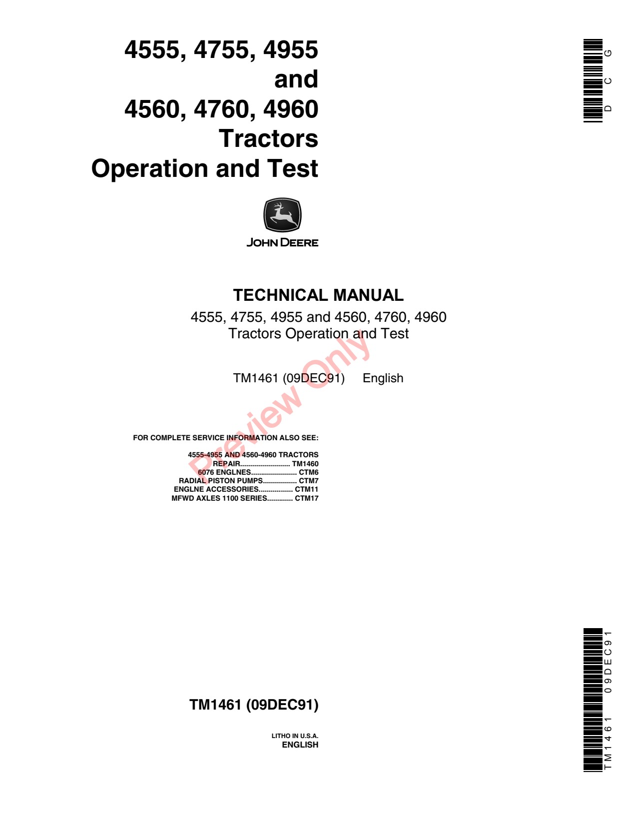John Deere 4555 4560 4755 4760 4955 4960 Row Planter Operation Test Technical Manual TM1461 1 John Deere 4555 4560 4755 4760 4955 4960 Row Planter Operation Test Technical Manual TM1461