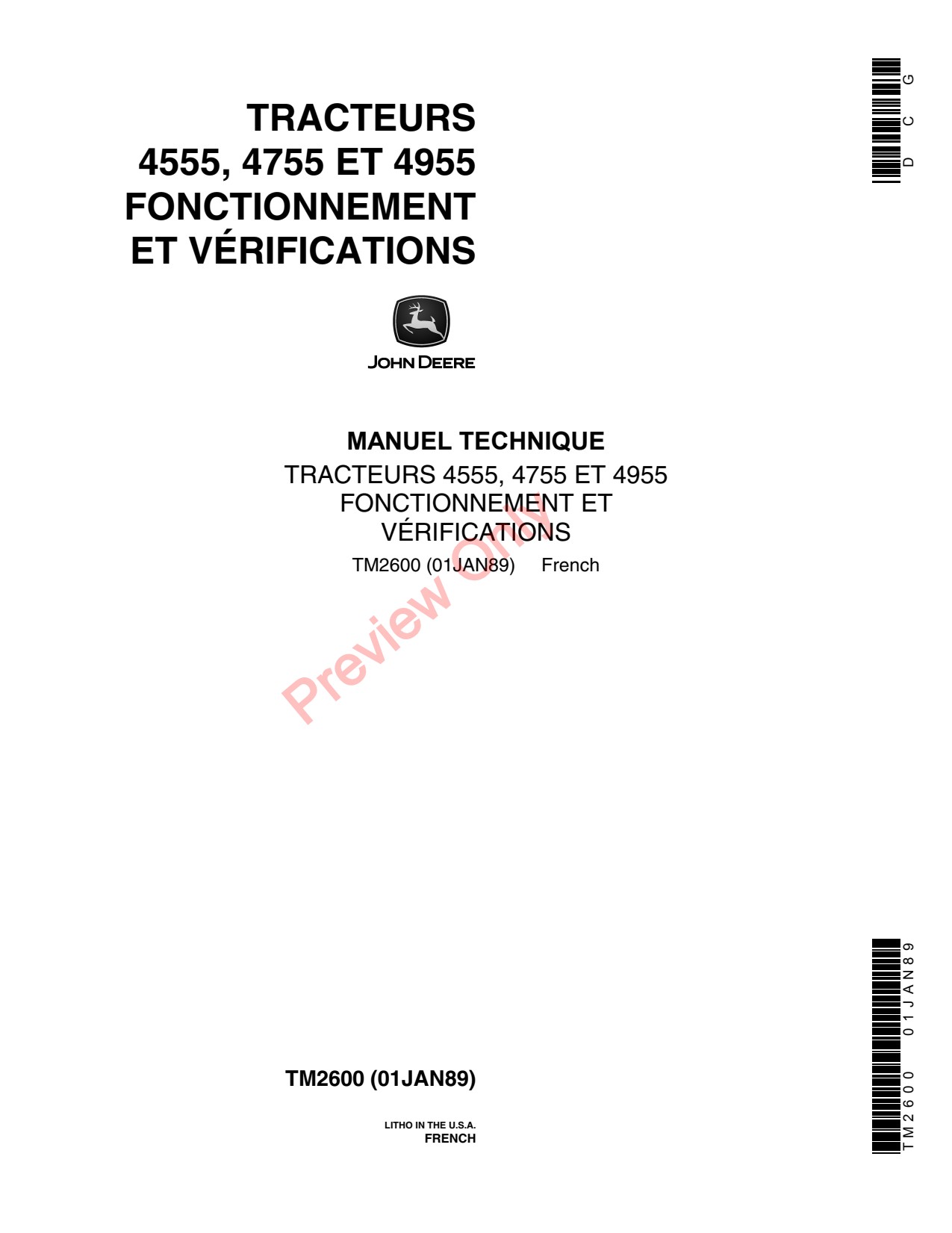 John Deere 4555 to 4955 Tractor Technical Manual TM2600 FR 1 John Deere 4555 to 4955 Tractor Technical Manual TM2600 FR
