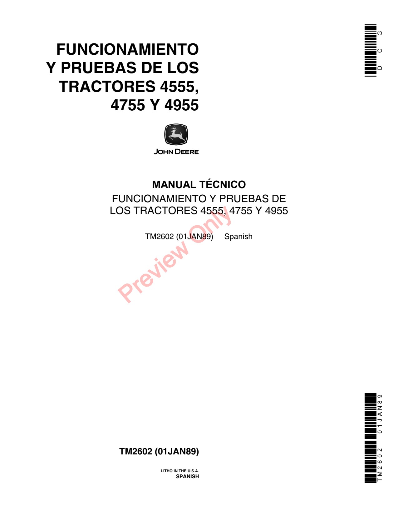 John Deere 4555 to 4955 Tractor Technical Manual TM2602 ES 1 John Deere 4555 to 4955 Tractor Technical Manual TM2602 ES