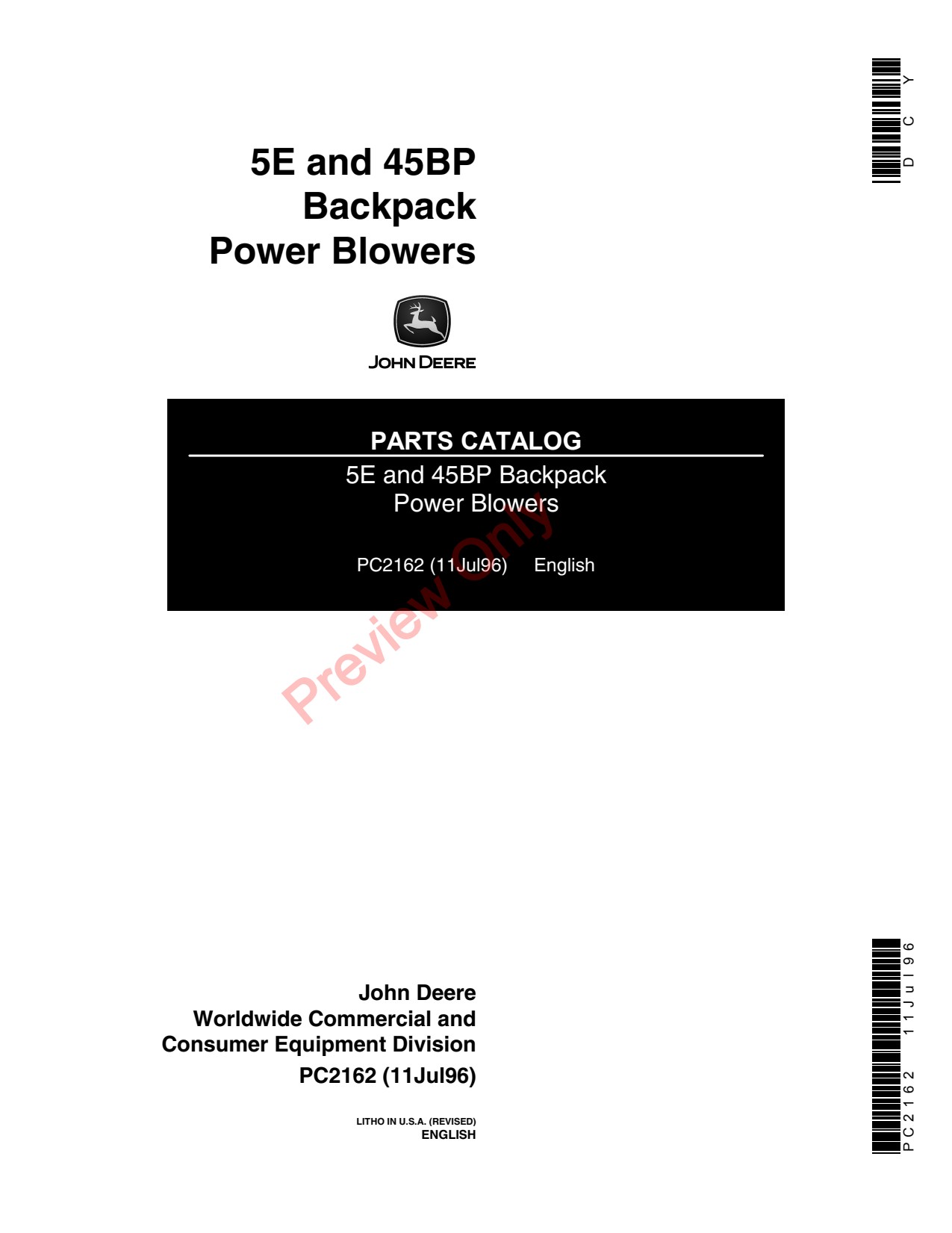 John Deere 45BP 5E Backpack Power Blower Parts Catalog PC2162 1 John Deere 45BP 5E Backpack Power Blower Parts Catalog PC2162