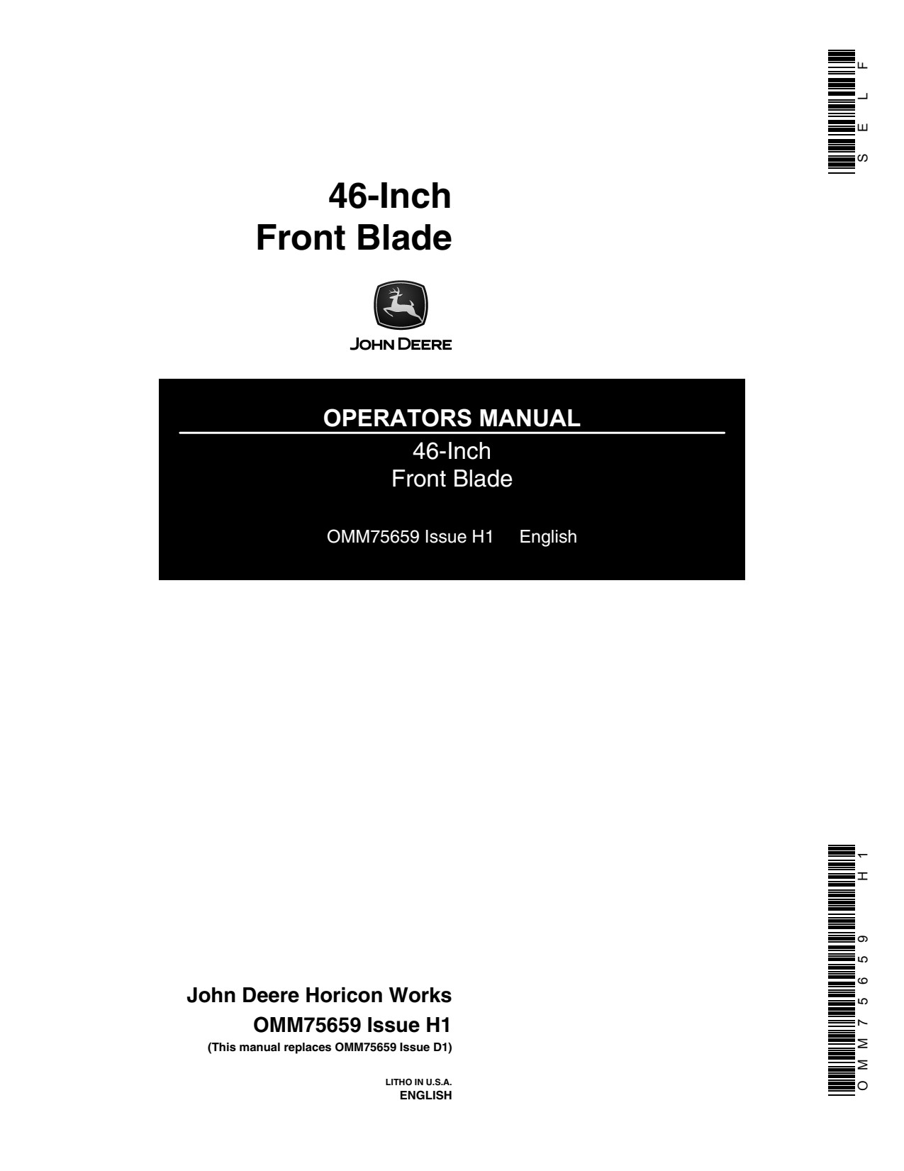 John Deere 46 Inch 240 260 265 320 Front Blade Operator Manual OMM75659 1 John Deere 46 Inch 240 260 265 320 Front Blade Operator Manual OMM75659