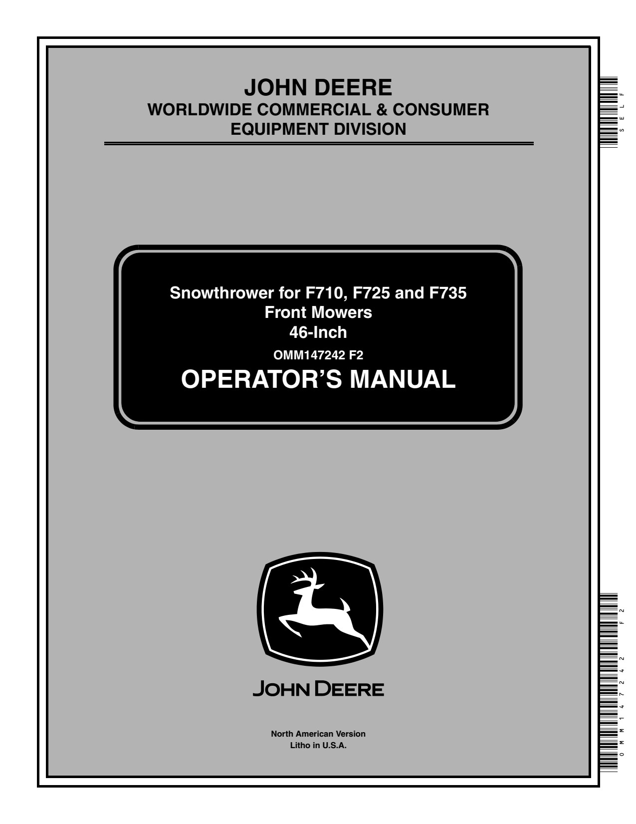 John Deere 46 Inch F735 F725 F710 725 F35 Front Mower Operator Manual OMM147242 1 John Deere 46 Inch F735 F725 F710 725 F35 Front Mower Operator Manual OMM147242