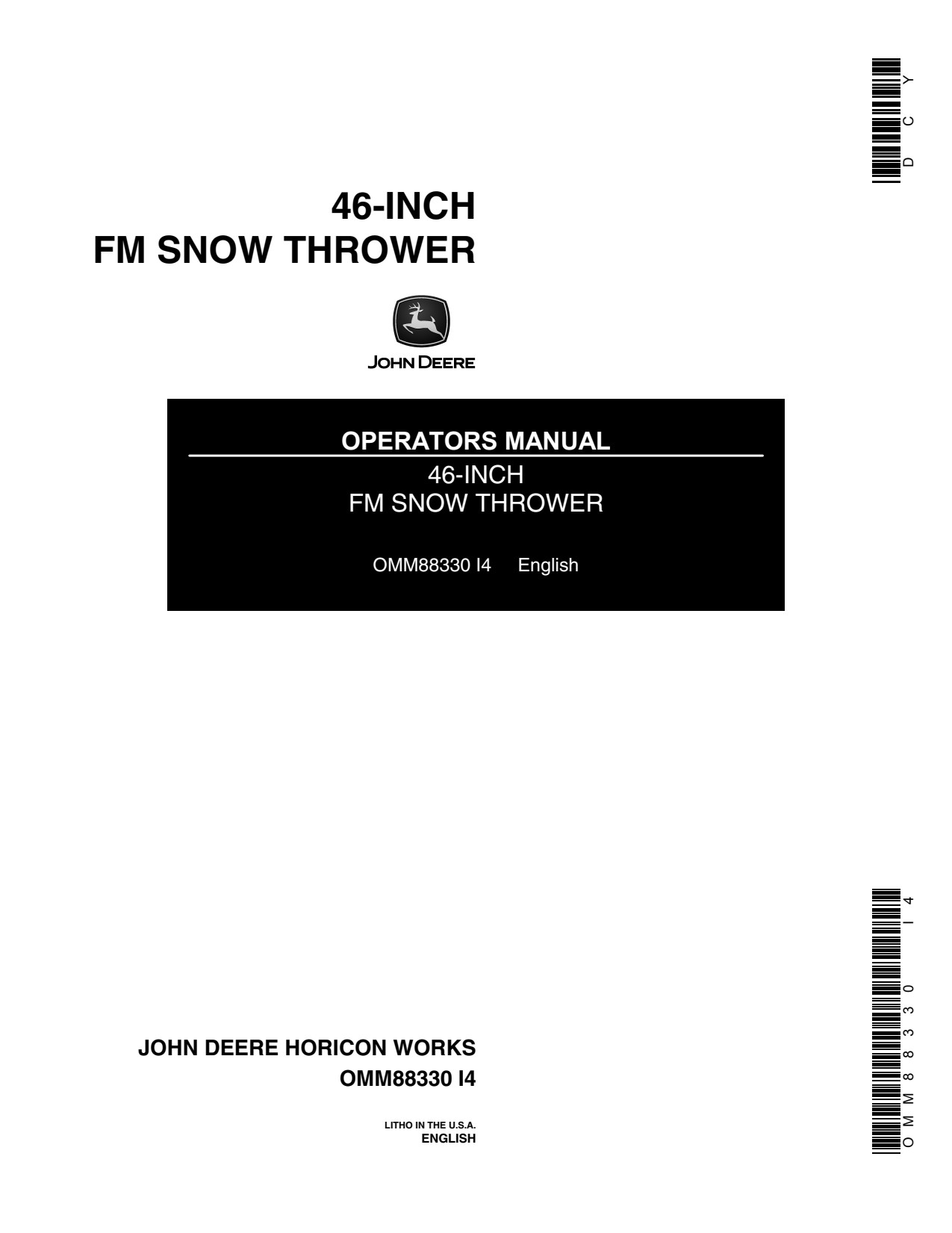 John Deere 46 Inch F910 F930 Front Mount Snow Blower Operator Manual OMM88330 1 John Deere 46 Inch F910 F930 Front Mount Snow Blower Operator Manual OMM88330