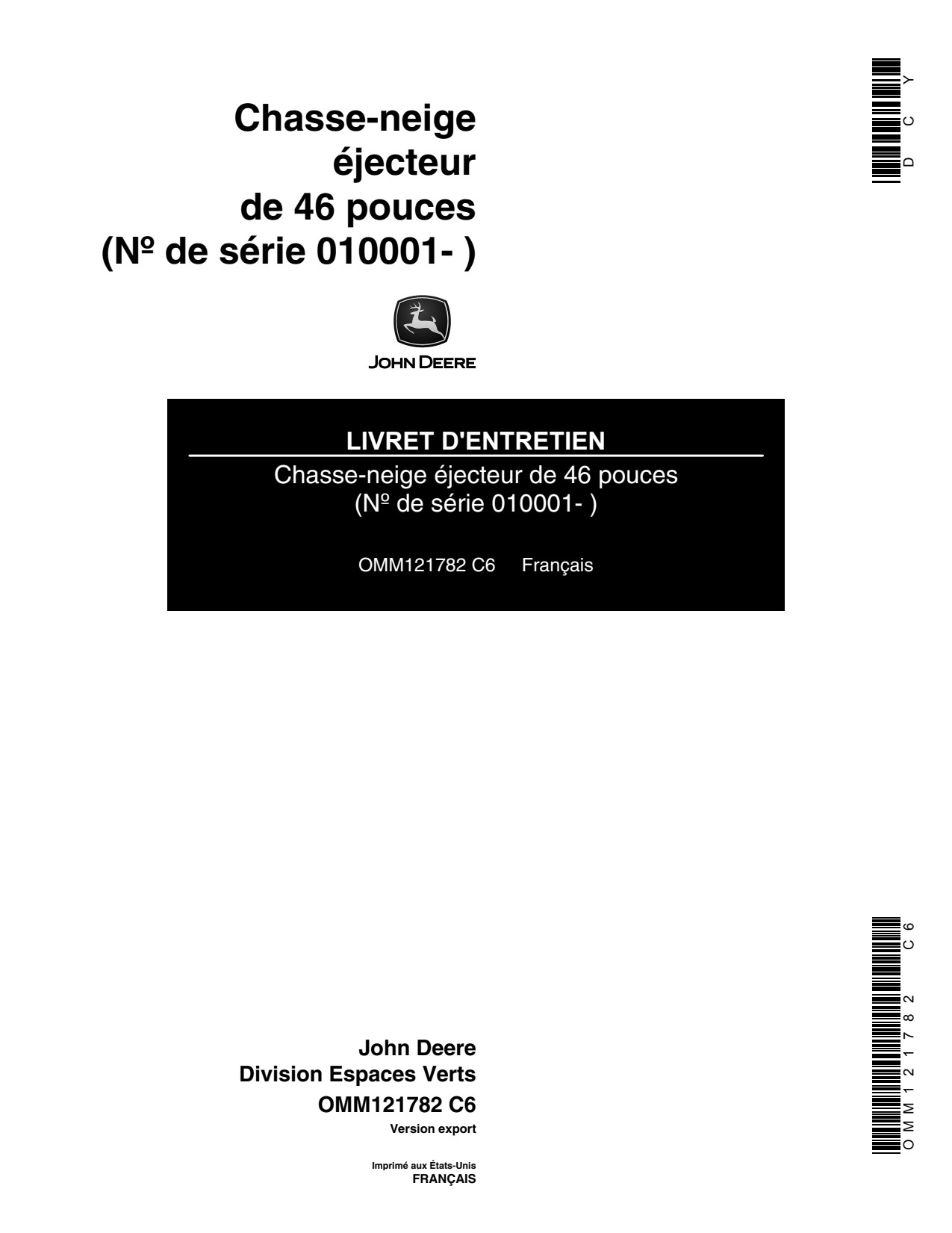 John Deere 46 Inch Sabre Lawn Tractor Operator Manual OMM121782 FR 1 John Deere 46 Inch Sabre Lawn Tractor Operator Manual OMM121782 FR