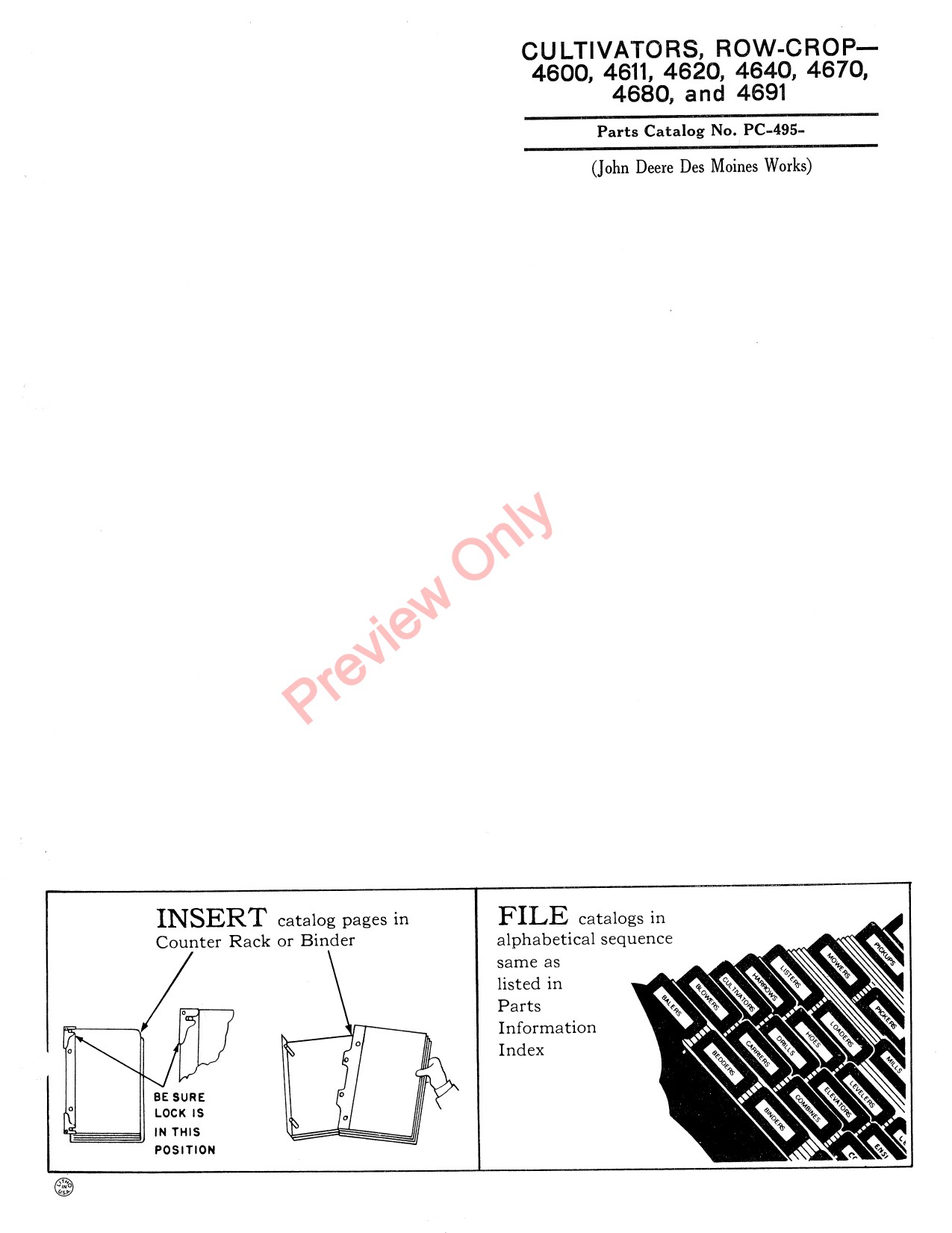John Deere 4600 4611 4620 4640 4670 4680 4691 Row-crop Cultivator Parts Catalog PC495 1 John Deere 4600 4611 4620 4640 4670 4680 4691 Row-crop Cultivator Parts Catalog PC495