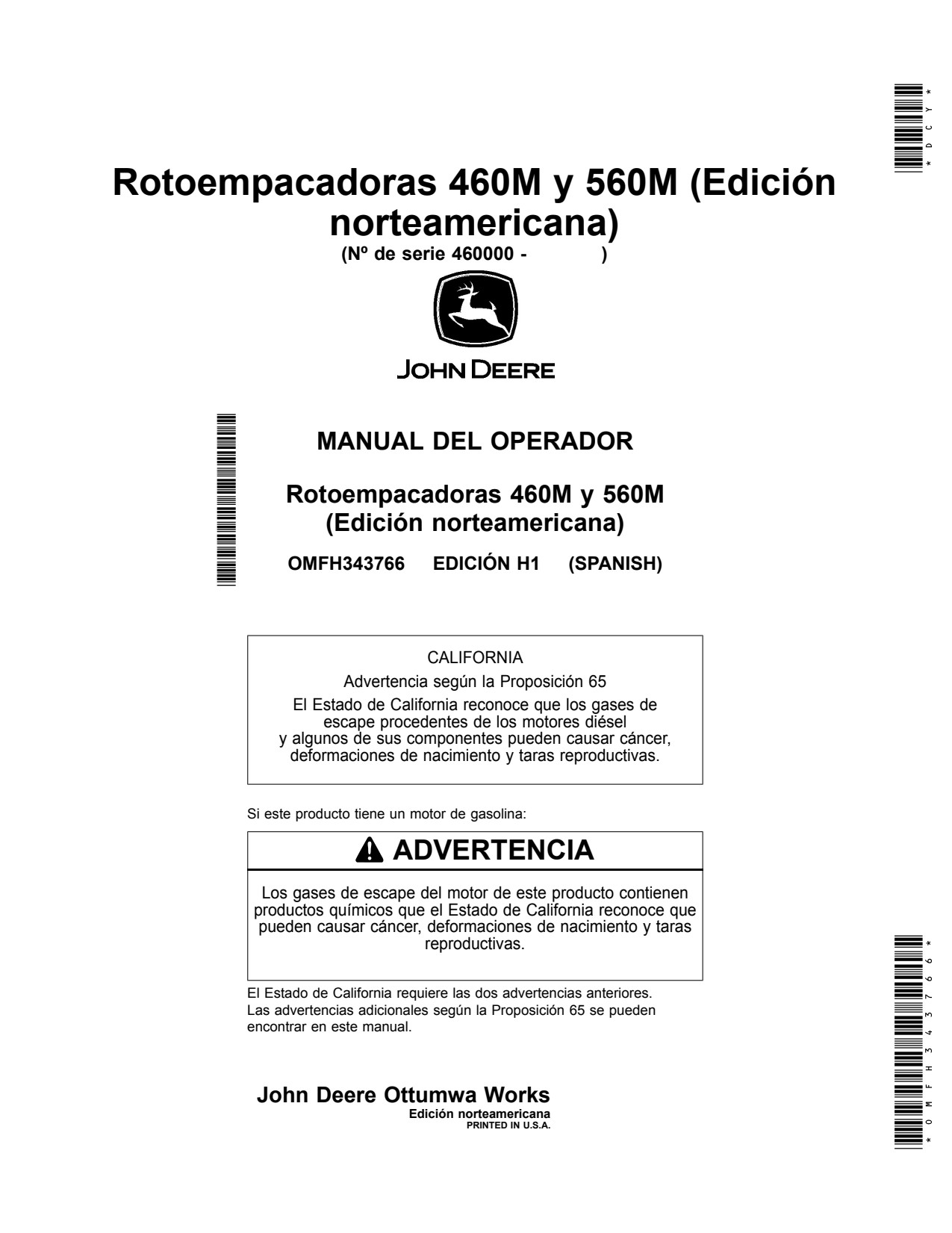 John Deere 460M 560M Round Baler Operator Manual OMFH343766 ES 1 John Deere 460M 560M Round Baler Operator Manual OMFH343766 ES