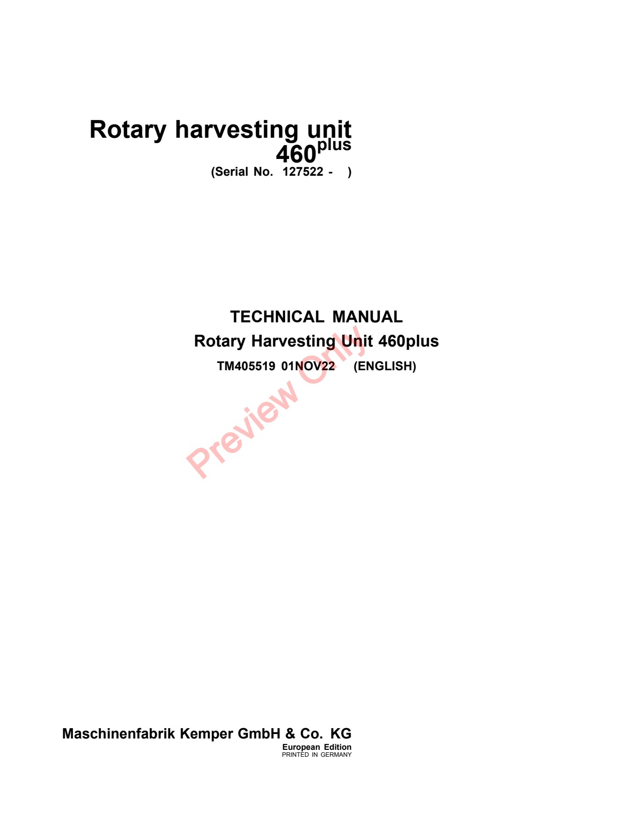 John Deere 460plus 460 Rotary Harvesting Unit Repair Technical Manual TM405519 1 John Deere 460plus 460 Rotary Harvesting Unit Repair Technical Manual TM405519
