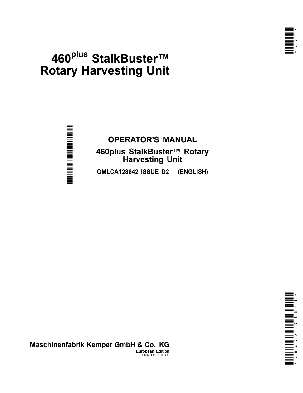 John Deere 460plus StalkBuster Rotary Harvesting Unit Operator Manual OMLCA128842 1 John Deere 460plus StalkBuster Rotary Harvesting Unit Operator Manual OMLCA128842