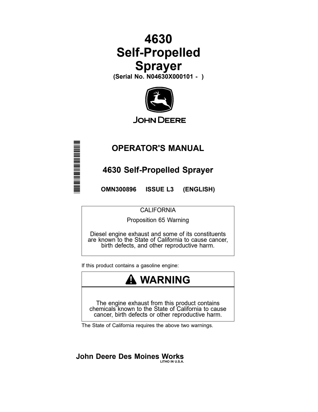 John Deere 4630 Self-Propelled Sprayer Operator Manual OMN300896 1 John Deere 4630 Self-Propelled Sprayer Operator Manual OMN300896
