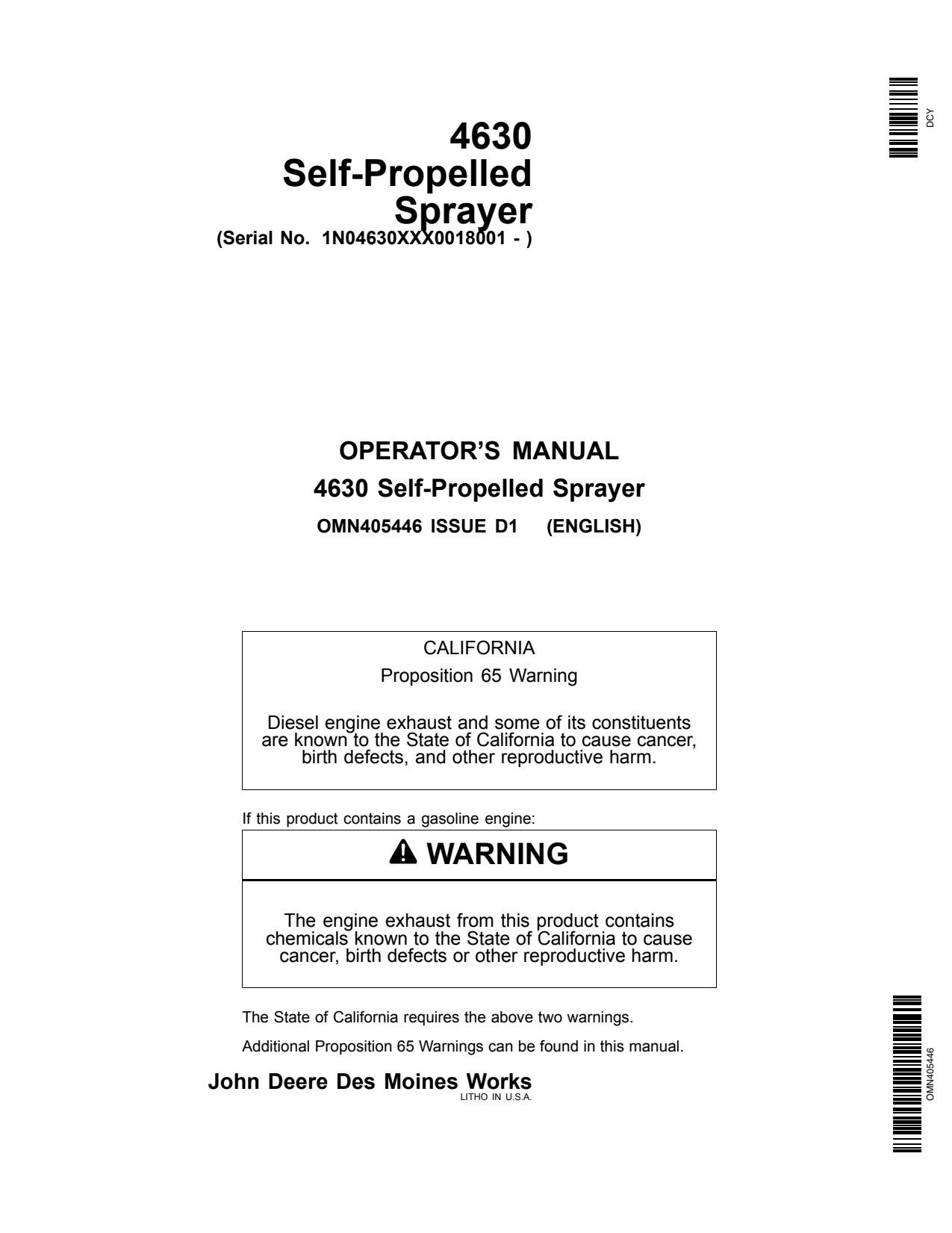 John Deere 4630 Self-Propelled Sprayer Operator Manual OMN405446 1 John Deere 4630 Self-Propelled Sprayer Operator Manual OMN405446