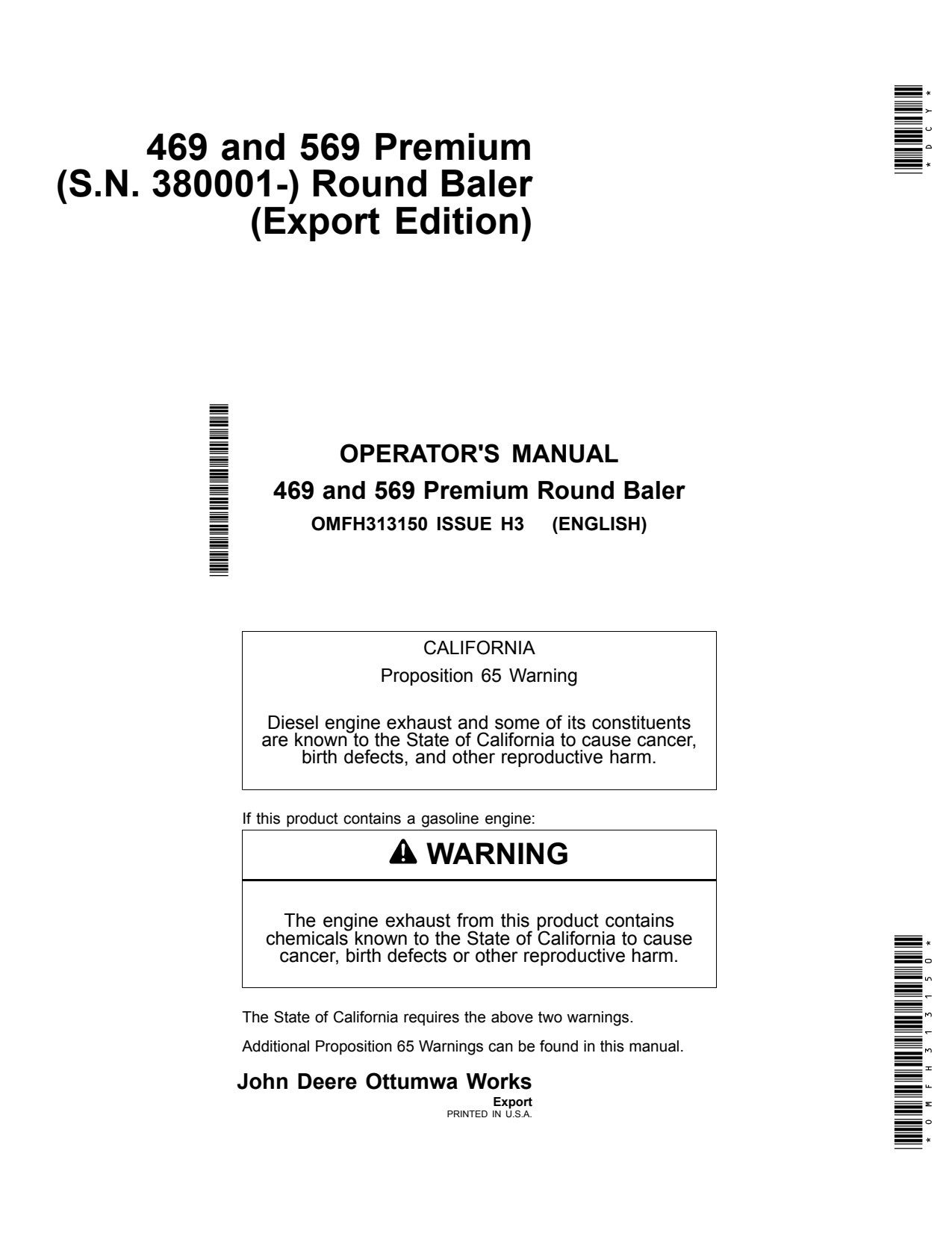 John Deere 469 569 Premium Round Baler Operator Manual OMFH313150 1 John Deere 469 569 Premium Round Baler Operator Manual OMFH313150