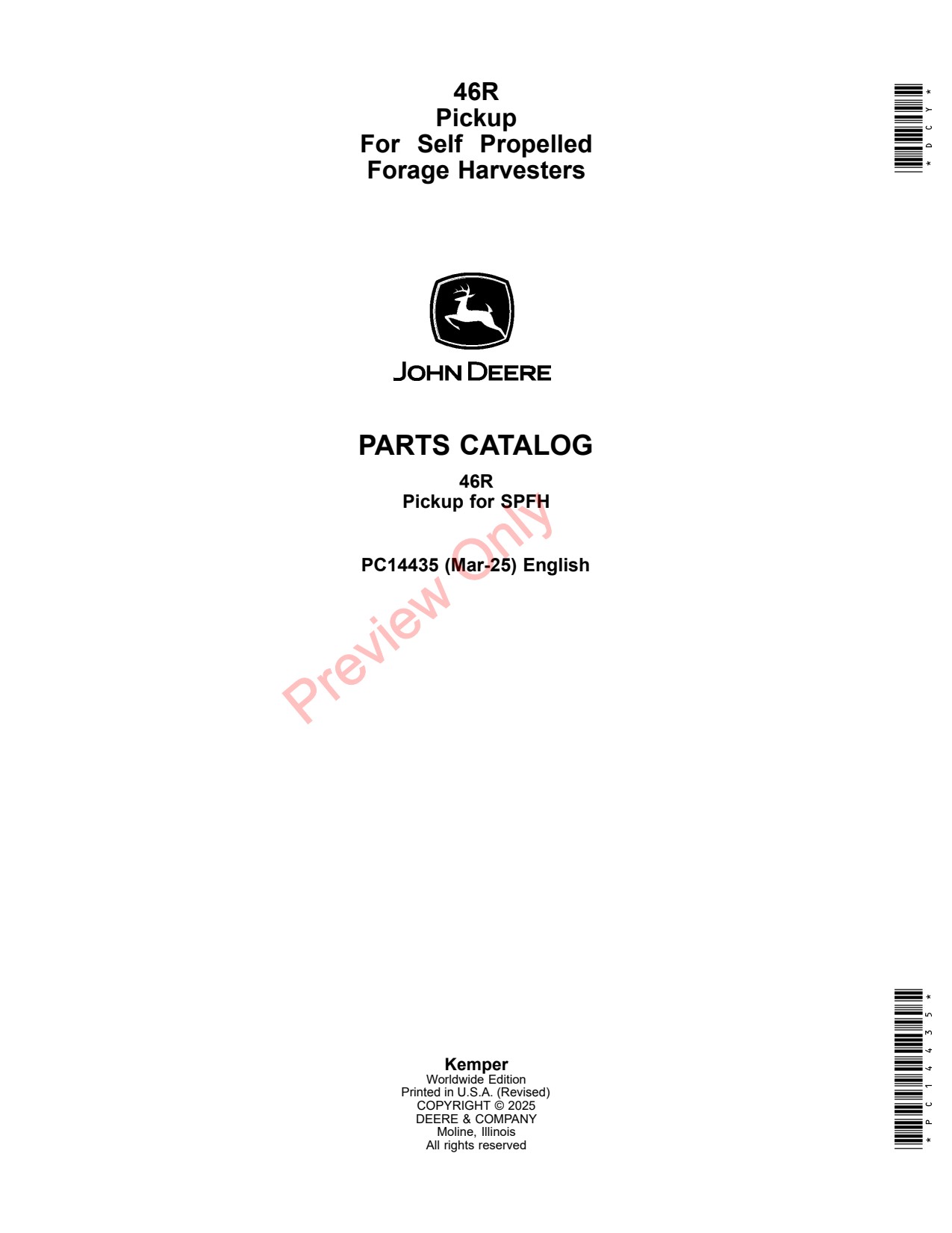 John Deere 46R Self Propelled Forage Harvester Parts Catalog PC14435 1 John Deere 46R Self Propelled Forage Harvester Parts Catalog PC14435