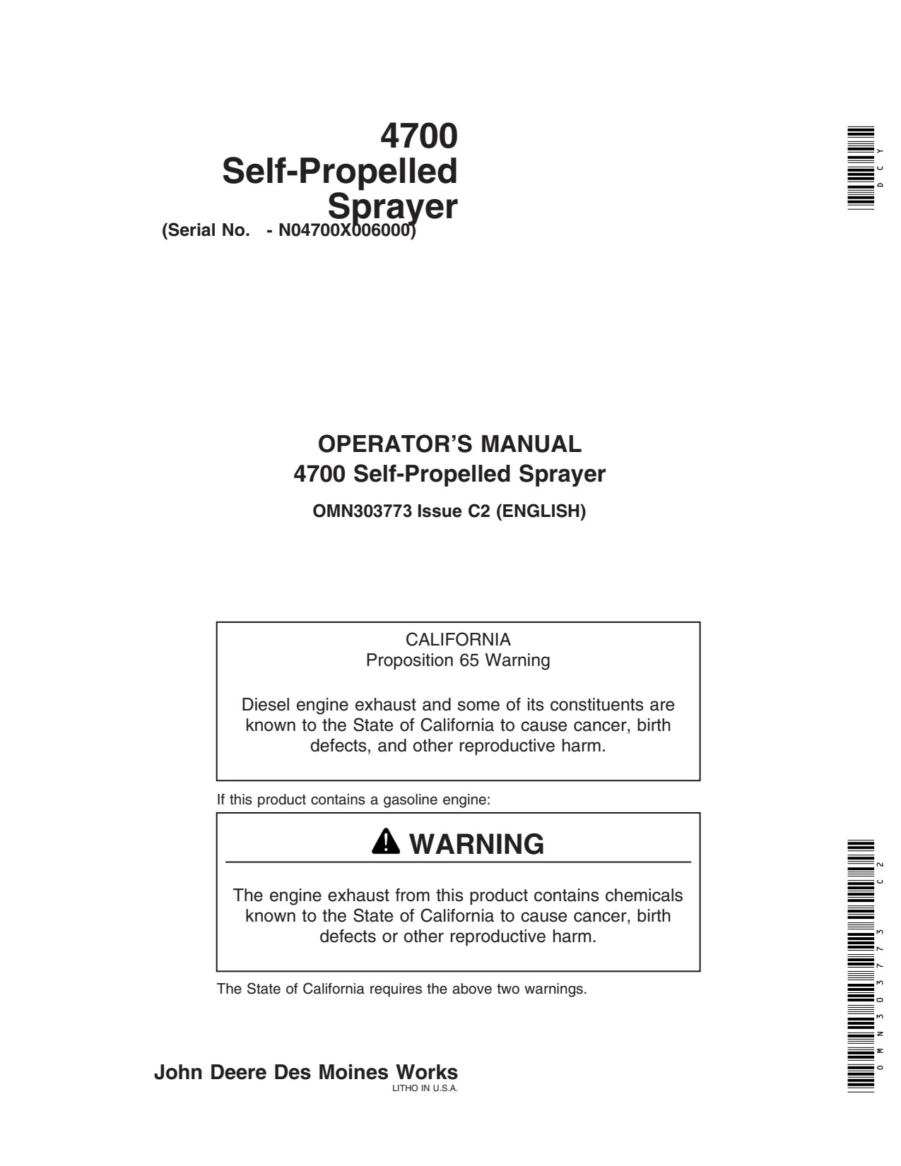 John Deere 4700 Self-Propelled Sprayer Operator Manual OMN303773 1 John Deere 4700 Self-Propelled Sprayer Operator Manual OMN303773