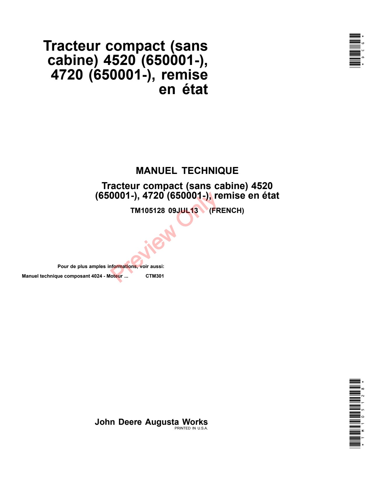 John Deere 4720 4520 Compact Utility Tractor Technical Manual TM105128 FR 1 John Deere 4720 4520 Compact Utility Tractor Technical Manual TM105128 FR