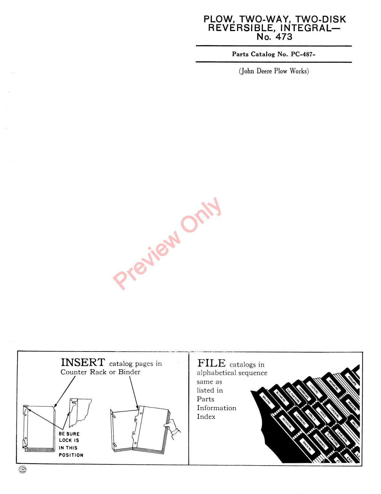 John Deere 473 Reversible Integral Plow Parts Catalog PC487 1 John Deere 473 Reversible Integral Plow Parts Catalog PC487