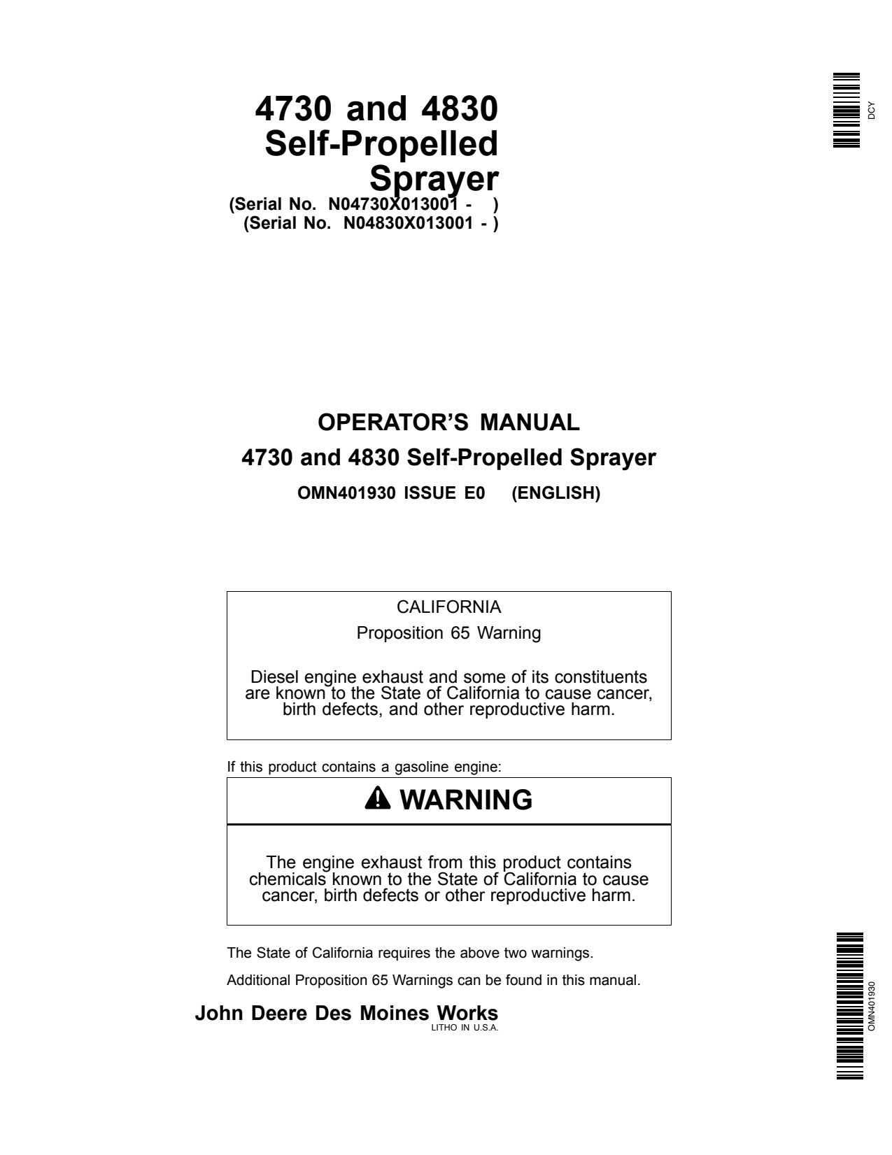 John Deere 4730 4830 Self-Propelled Sprayer Operator Manual OMN401930 1 John Deere 4730 4830 Self-Propelled Sprayer Operator Manual OMN401930