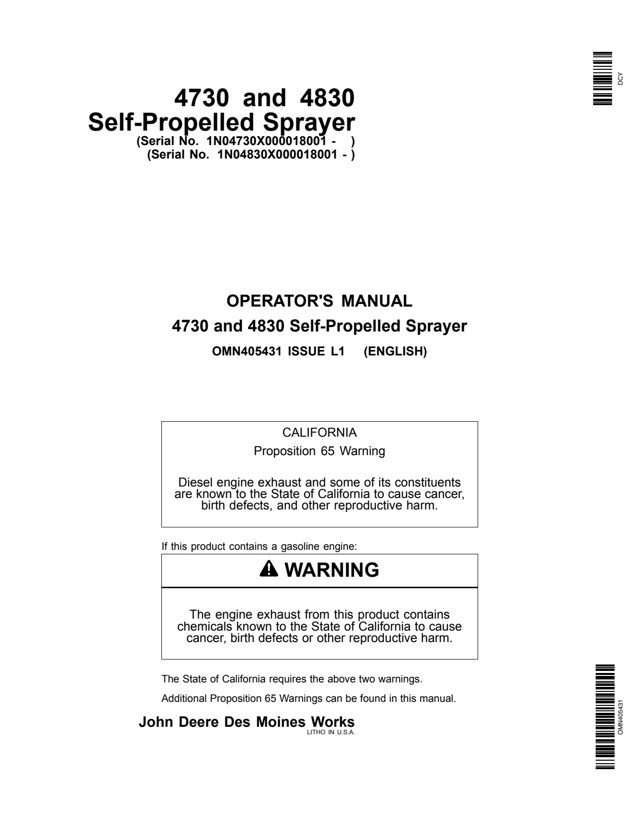 John Deere 4730 4830 Self-Propelled Sprayer Operator Manual OMN405431 1 John Deere 4730 4830 Self-Propelled Sprayer Operator Manual OMN405431