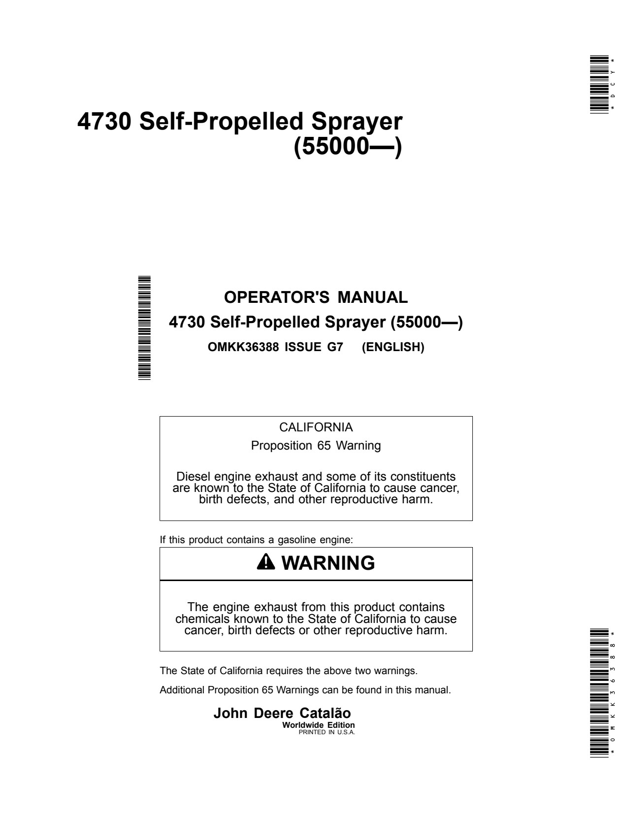 John Deere 4730 Self-Propelled Sprayer Operator Manual OMKK36388 1 John Deere 4730 Self-Propelled Sprayer Operator Manual OMKK36388