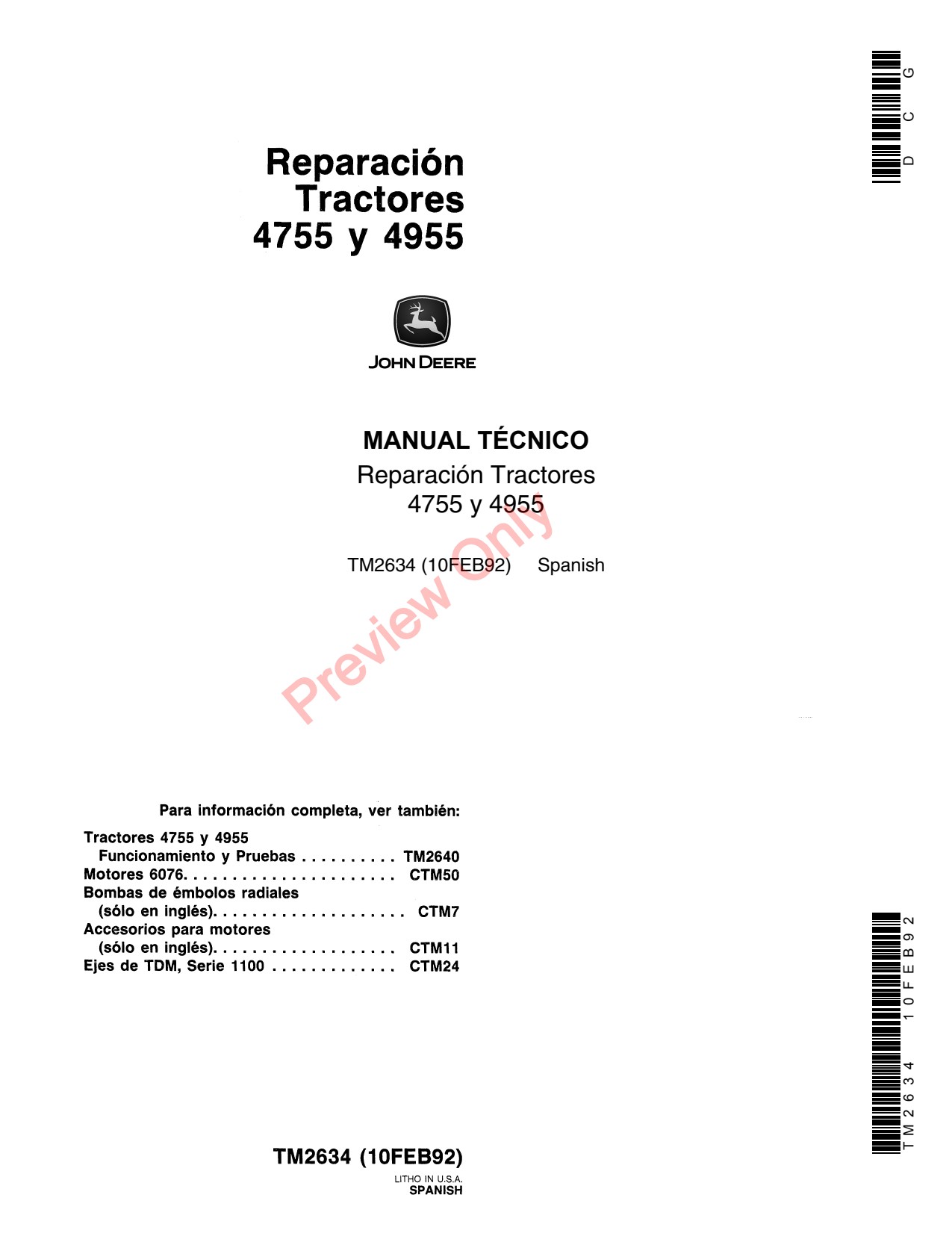 John Deere 4755 4955 Tractors - Repair Row Planter Technical Manual TM2634 ES 1 John Deere 4755 4955 Tractors - Repair Row Planter Technical Manual TM2634 ES