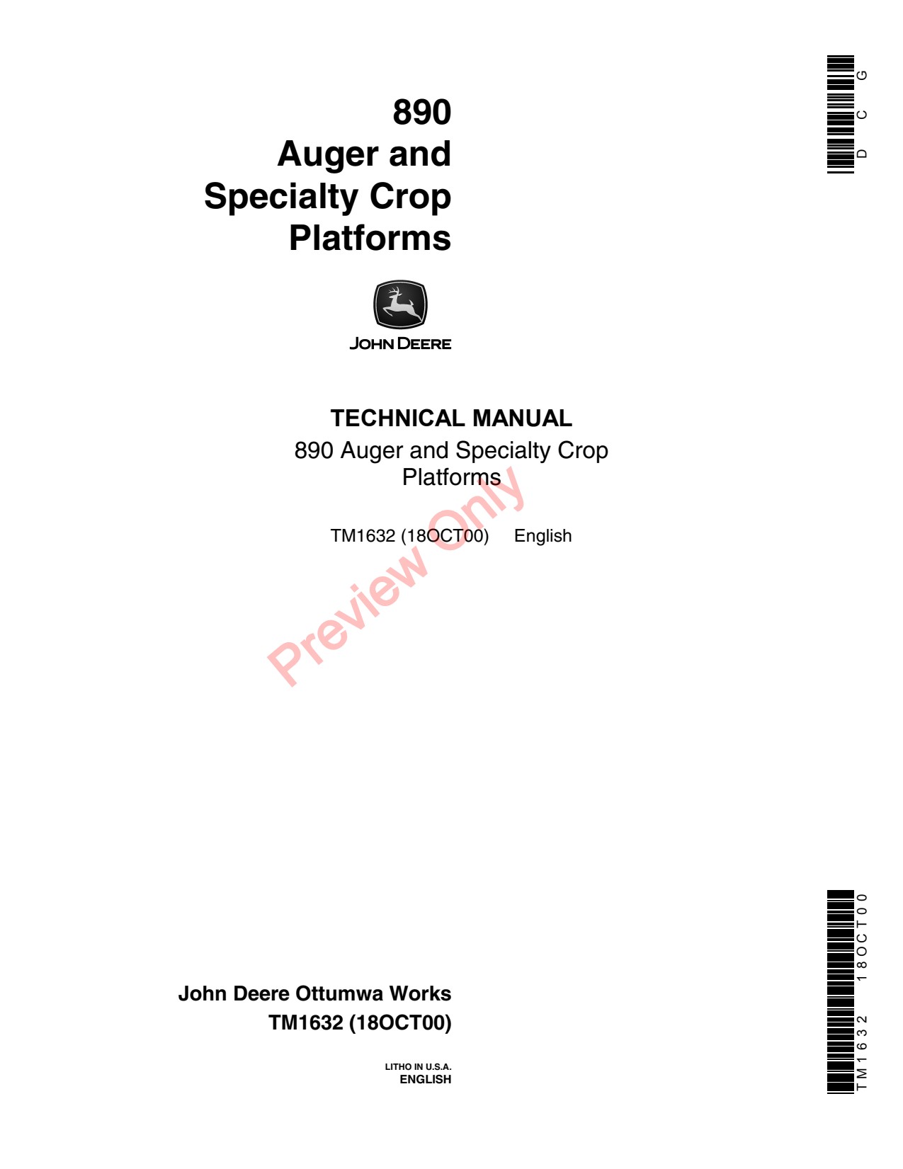 John Deere 4890 890 Specialty Crop Header Platform Repair Technical Manual TM1632 1 John Deere 4890 890 Specialty Crop Header Platform Repair Technical Manual TM1632