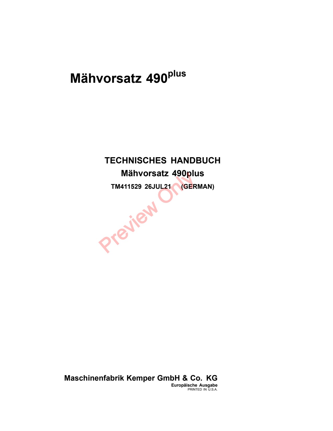 John Deere 490plus Rotary Harvesting Unit Technical Manual TM411529 DE 1 John Deere 490plus Rotary Harvesting Unit Technical Manual TM411529 DE