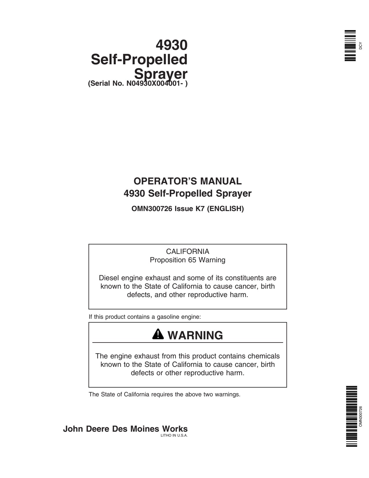 John Deere 4930 Self-Propelled Sprayer Operator Manual OMN300726 1 John Deere 4930 Self-Propelled Sprayer Operator Manual OMN300726
