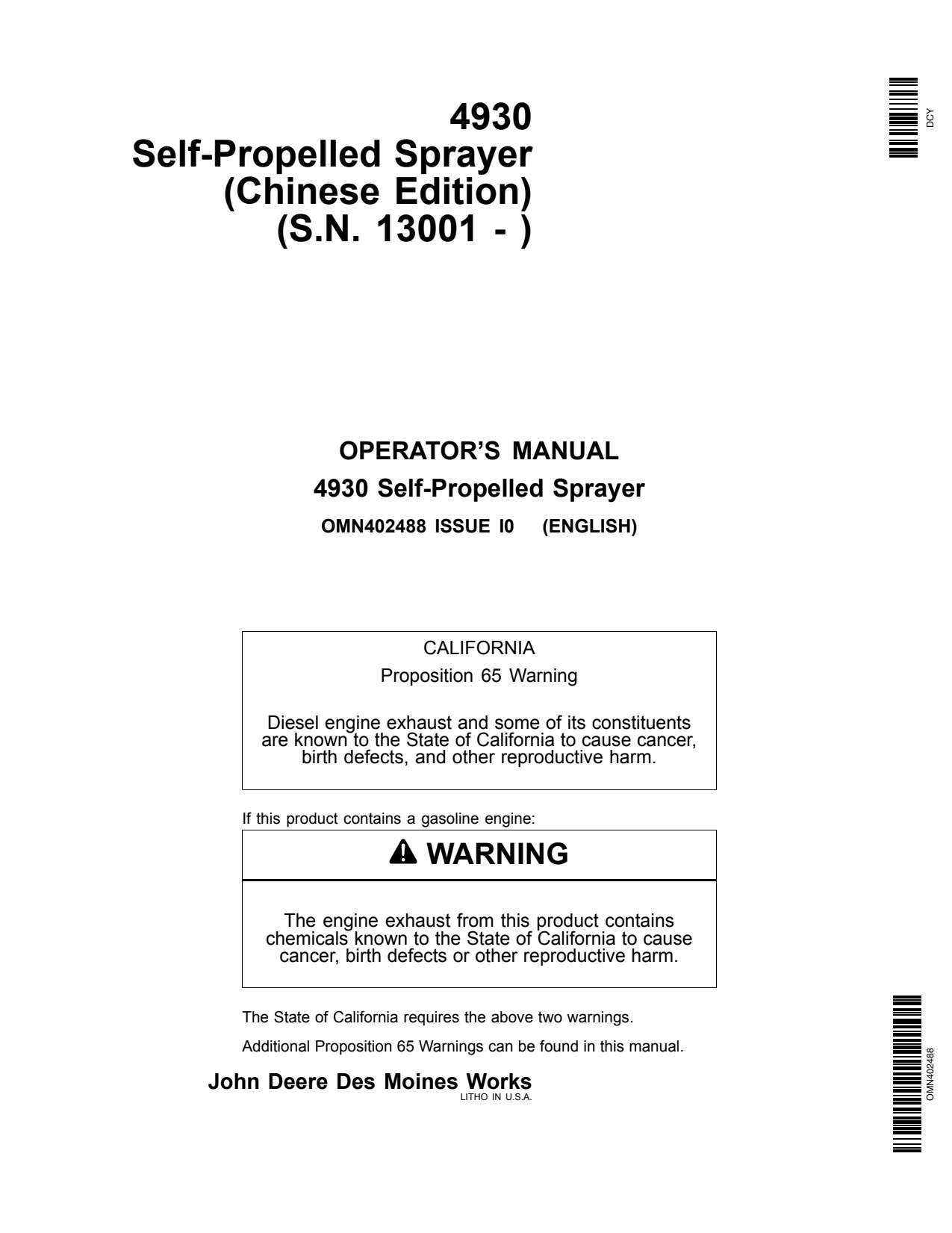 John Deere 4930 Self-Propelled Sprayer Operator Manual OMN402488 1 John Deere 4930 Self-Propelled Sprayer Operator Manual OMN402488
