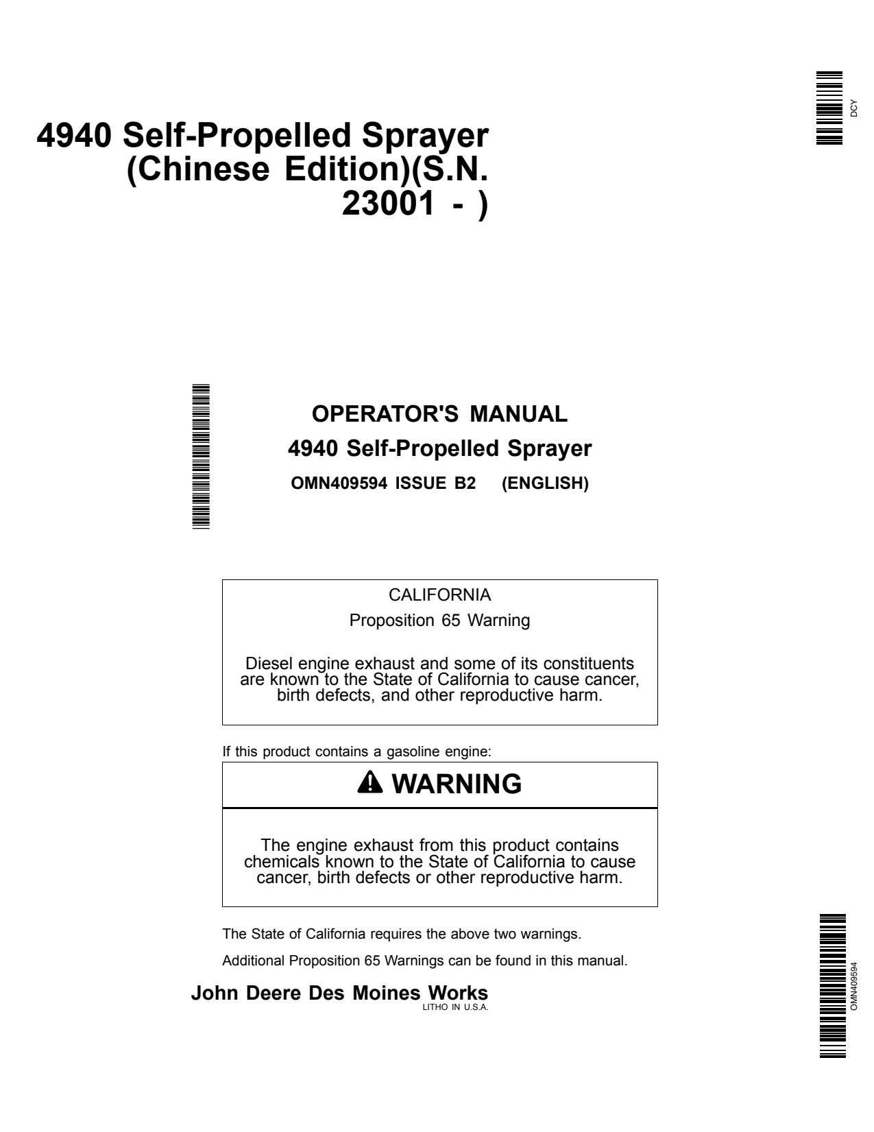 John Deere 4940 Self-Propelled Sprayer Operator Manual OMN409594 1 John Deere 4940 Self-Propelled Sprayer Operator Manual OMN409594