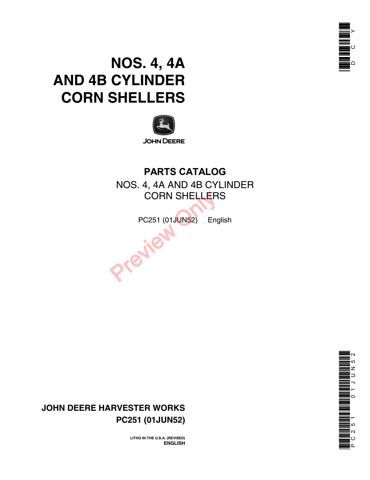 John Deere 4A 4B Cylinder Corn Sheller Parts Catalog PC251 1 John Deere 4A 4B Cylinder Corn Sheller Parts Catalog PC251