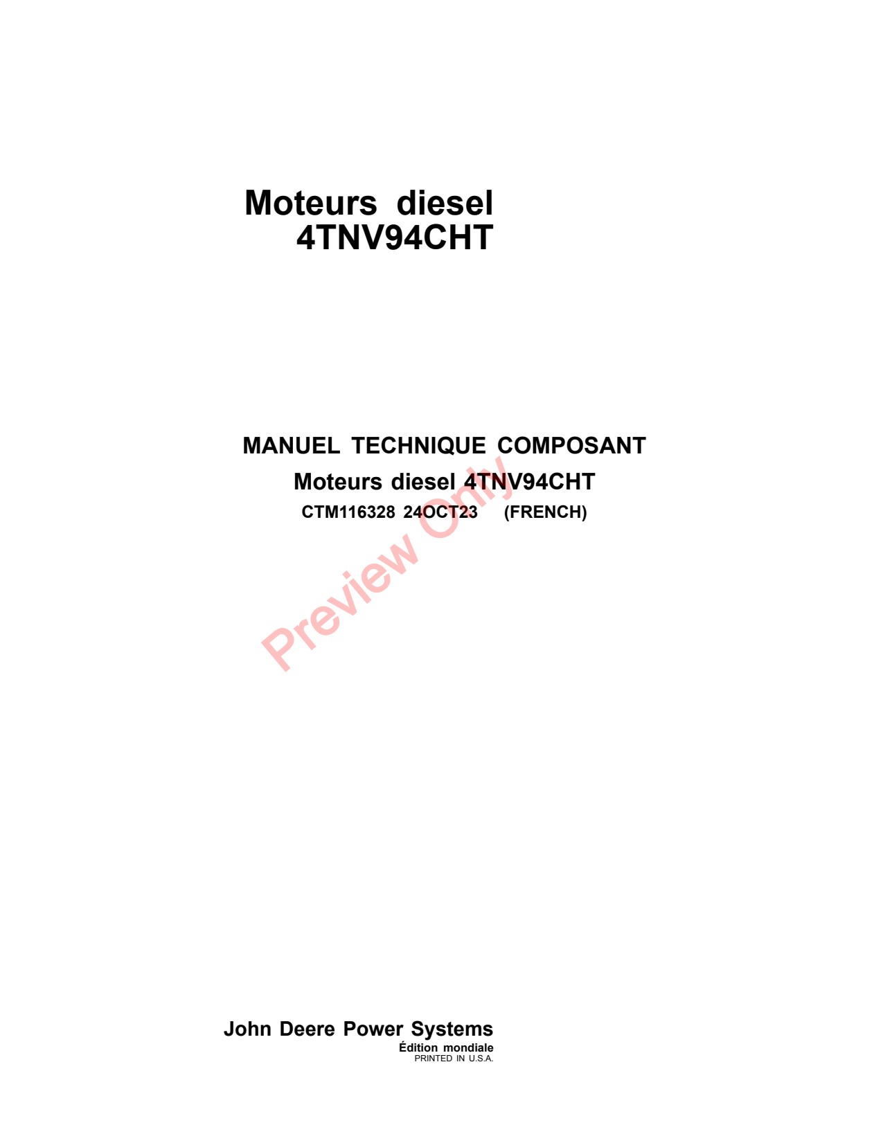 John Deere 4TNV94CHT Diesel Engines Component Technical Manual CTM116328 FR 1 John Deere 4TNV94CHT Diesel Engines Component Technical Manual CTM116328 FR